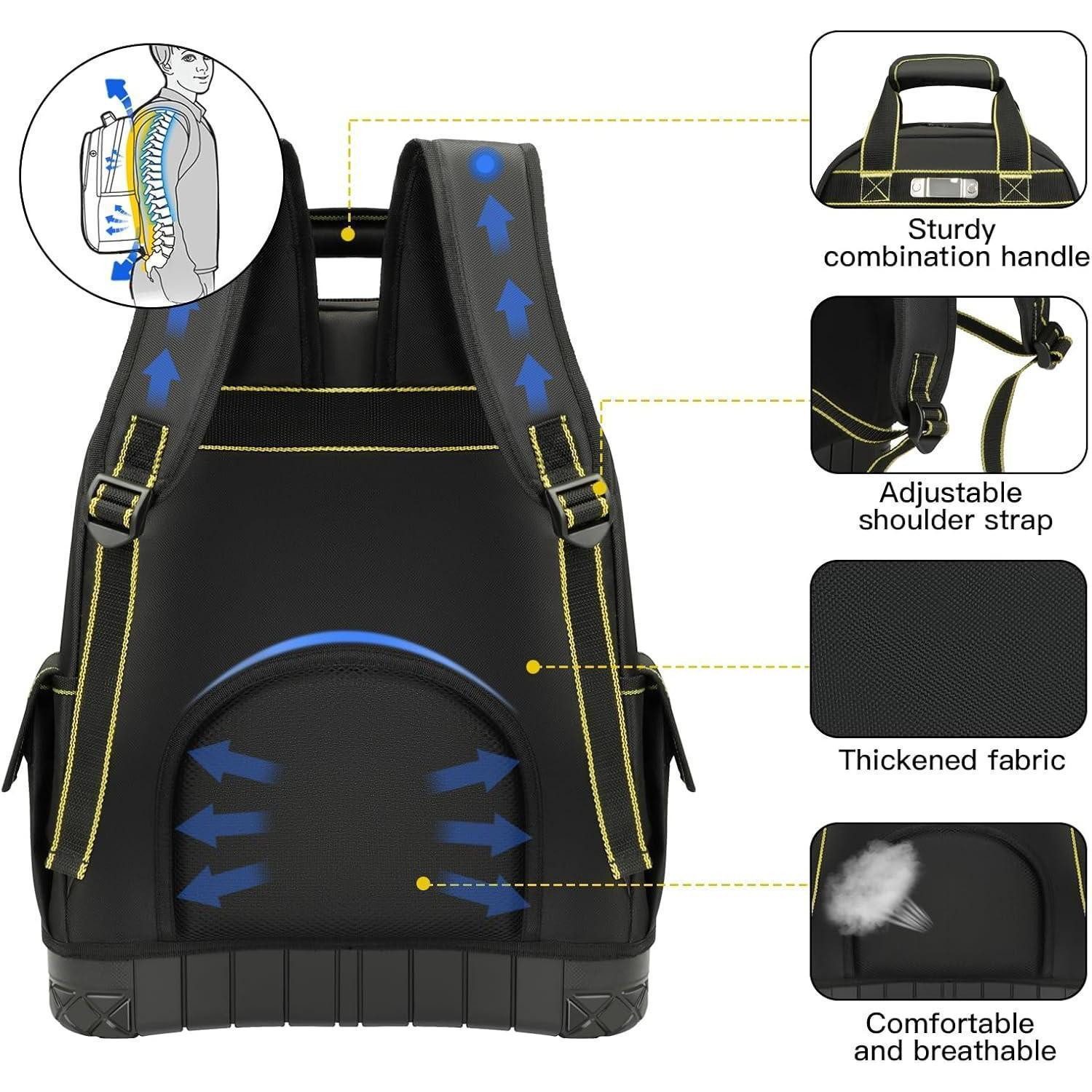 LuxusKollektion Werkzeugtasche Werkzeugrucksack 43cm Gummiboden 1680D AIRAJ Werkzeugrucksack – Bild 4 von 5