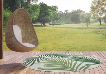 Outdoorteppich In- & Outdoor Teppich Sisal Optik Palmenzweige in grün auf sandfarbe, TeppichHome24, rechteckig, Höhe: 5 mm