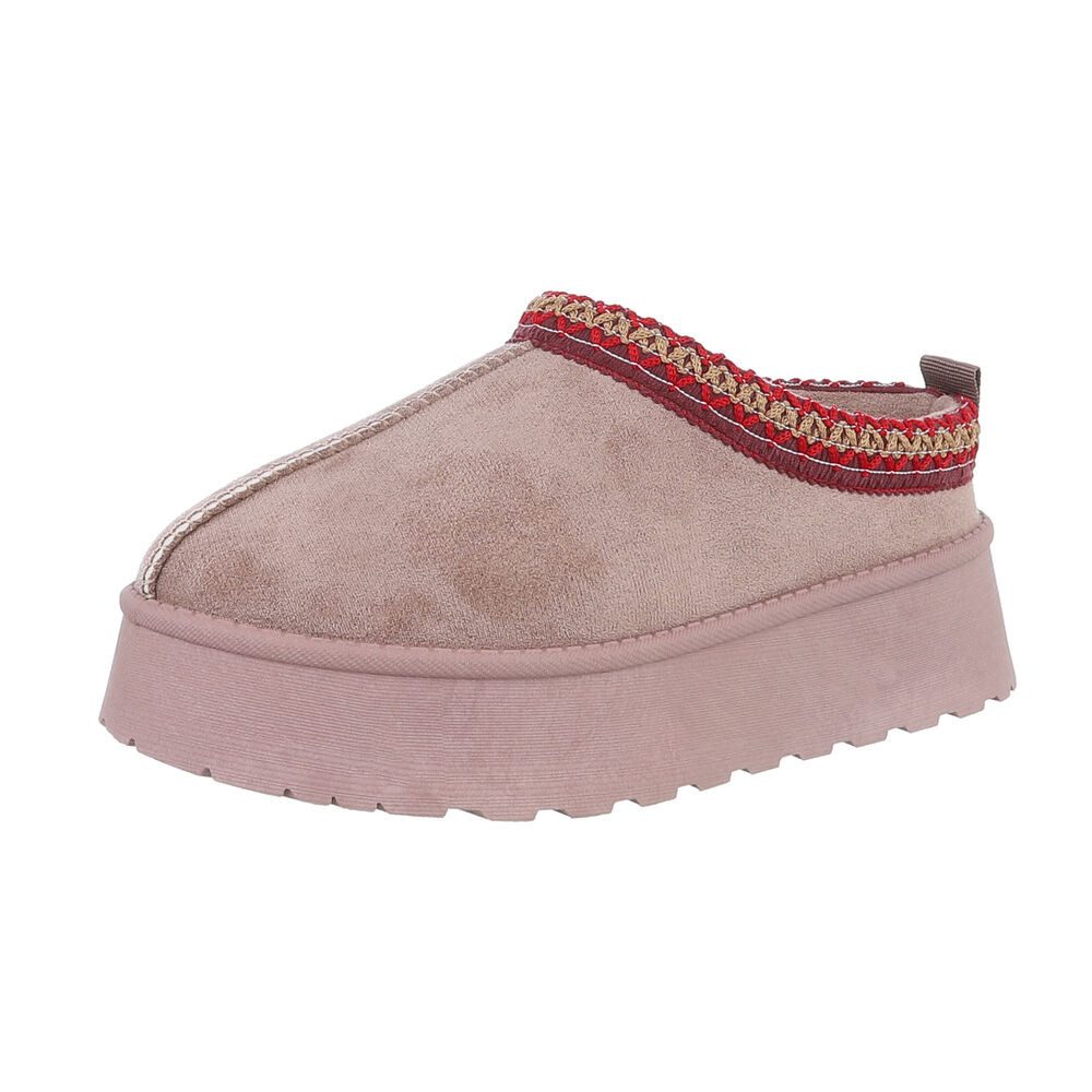 Ital-Design Die bequemen Plateau-Slipper Hausschuh (87475101) Flach Stiefeletten in Hellbraun