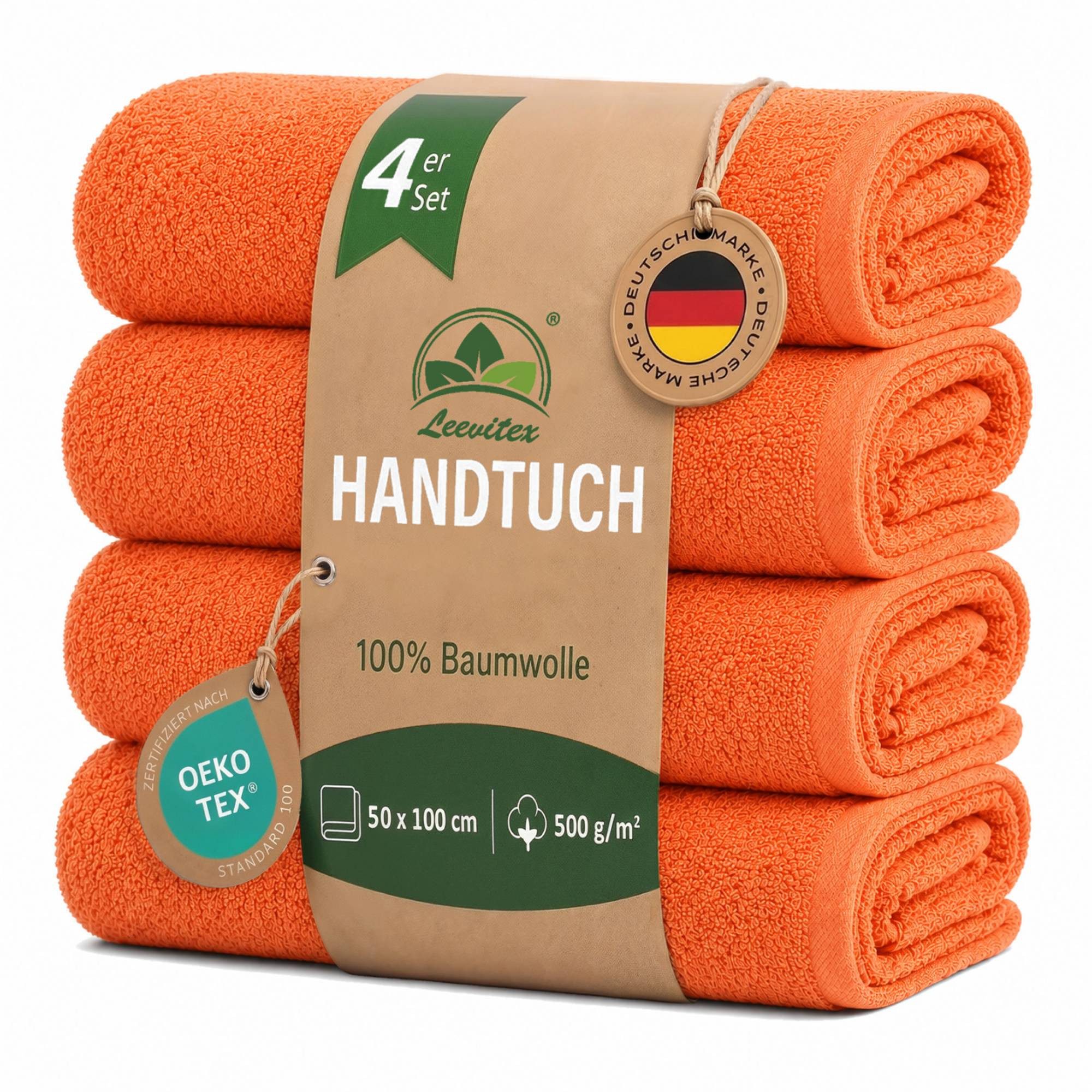 leevitex® Handtücher 4er-Set, 50 × 100 cm, aus 100% Baumwolle, Frottee (Set, 4-St), OEKO-TEX® STANDARD 100 zertifiziert und hochwertig verarbeitet