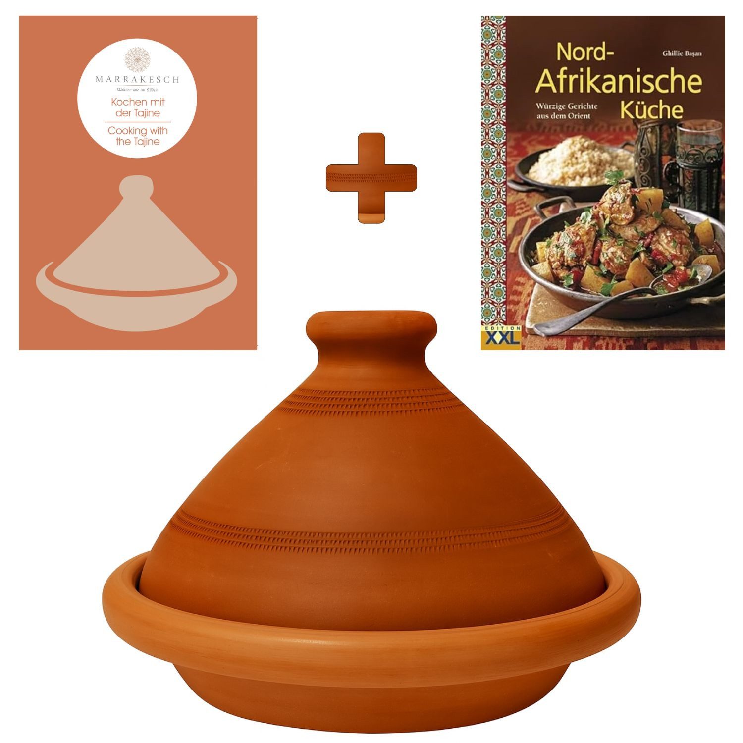 Marrakesch Orient & Mediterran Interior Dampfgartopf 2er Set, Tajine Tuareg Ø 30cm + Nord-Afrikanische Küche Kochbuch, (2-tlg), Handarbeit