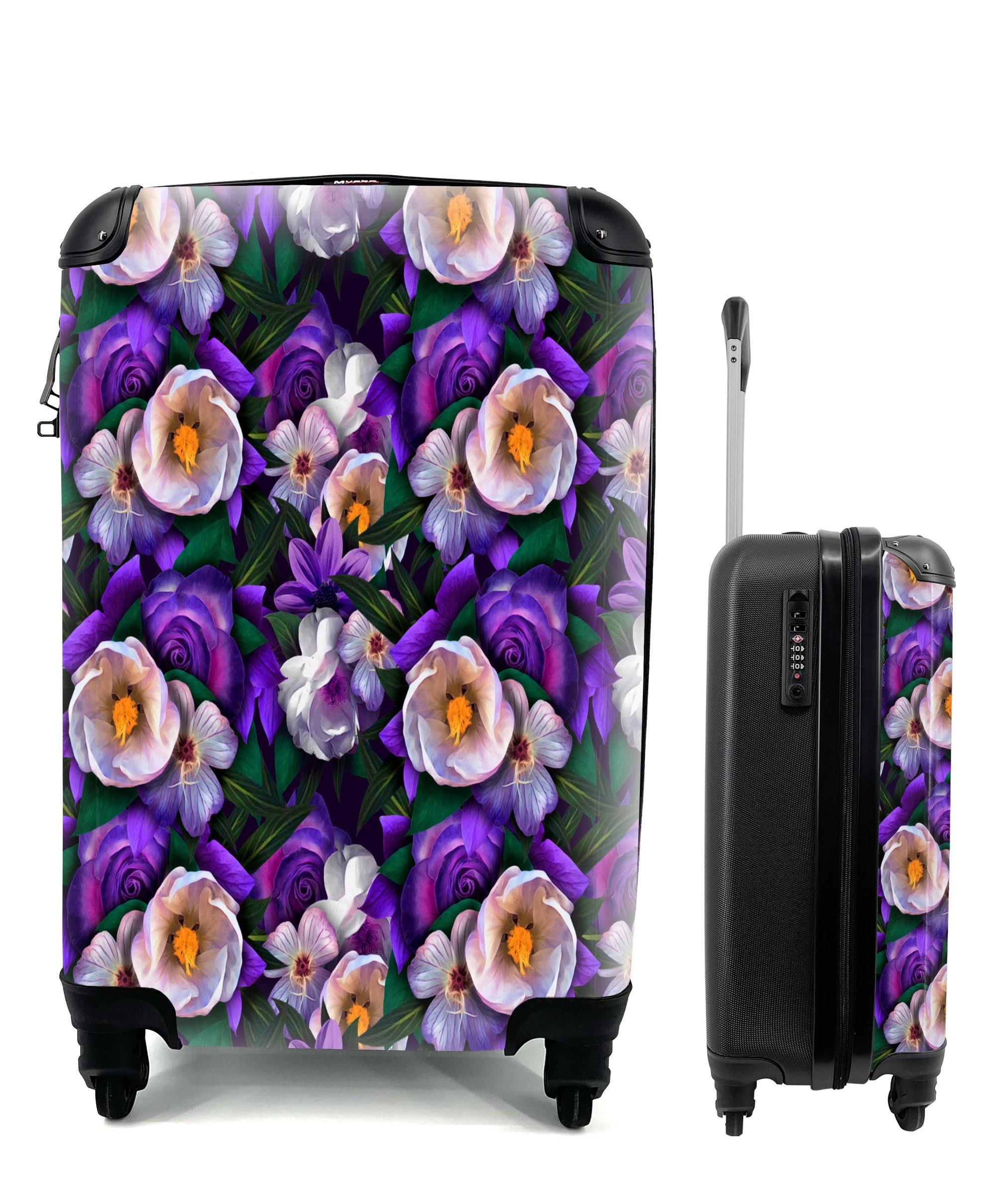 MuchoWow Handgepäckkoffer Blumen - Anemone - Rose, 4 Rollen, Reisetasche mit rollen, Handgepäck für Ferien, Trolley, Reisekoffer