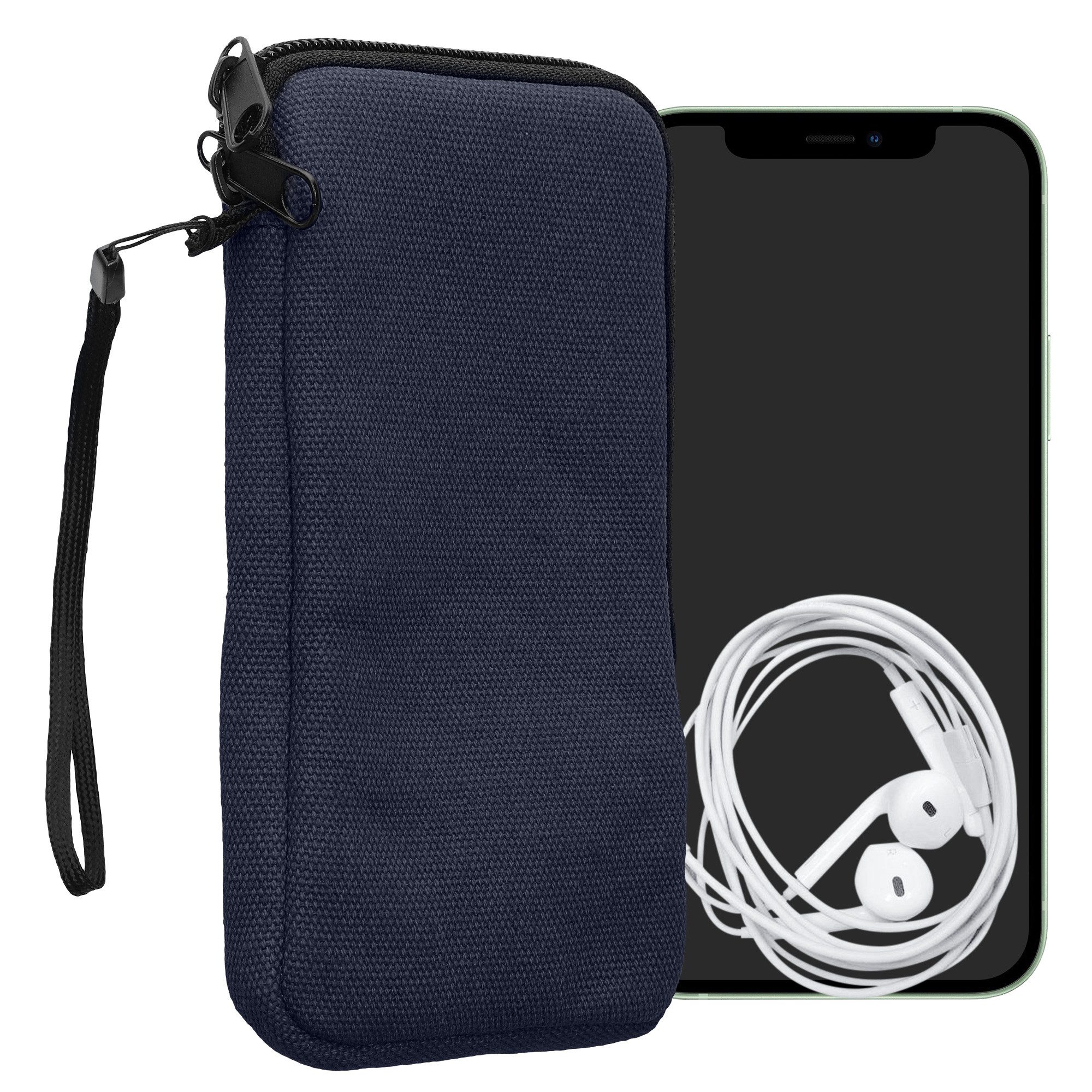 kwmobile Handytasche Handy Tasche für Smartphones XXL - 7" Hülle (1-tlg), Canvas Handyhülle mit Mikrofaser Inlay in Dunkelblau