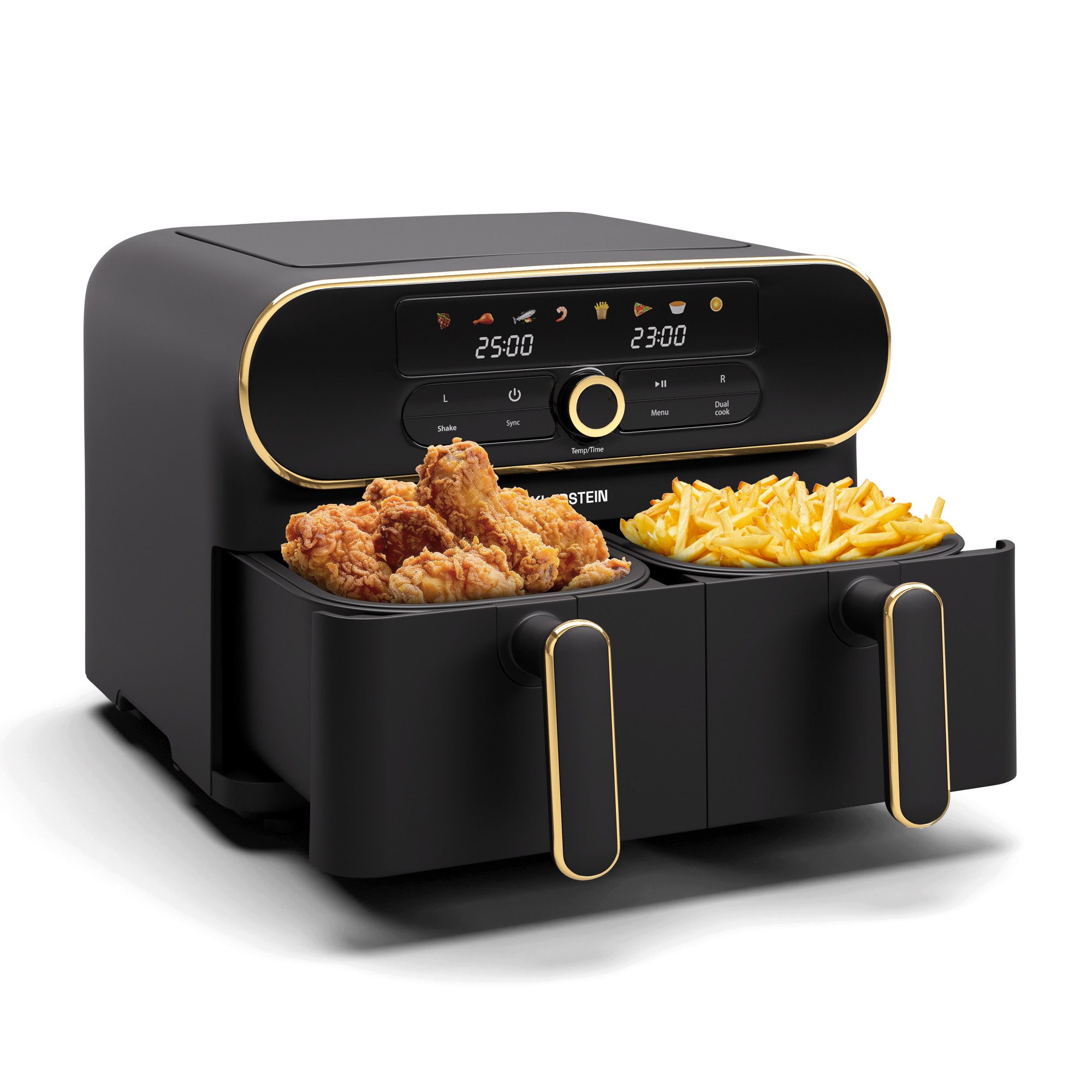 Klarstein Heißluftfritteuse, 1700 W, Heißluftfritteuse Backen Rösten Grill 11L 1700 W 2 körbe