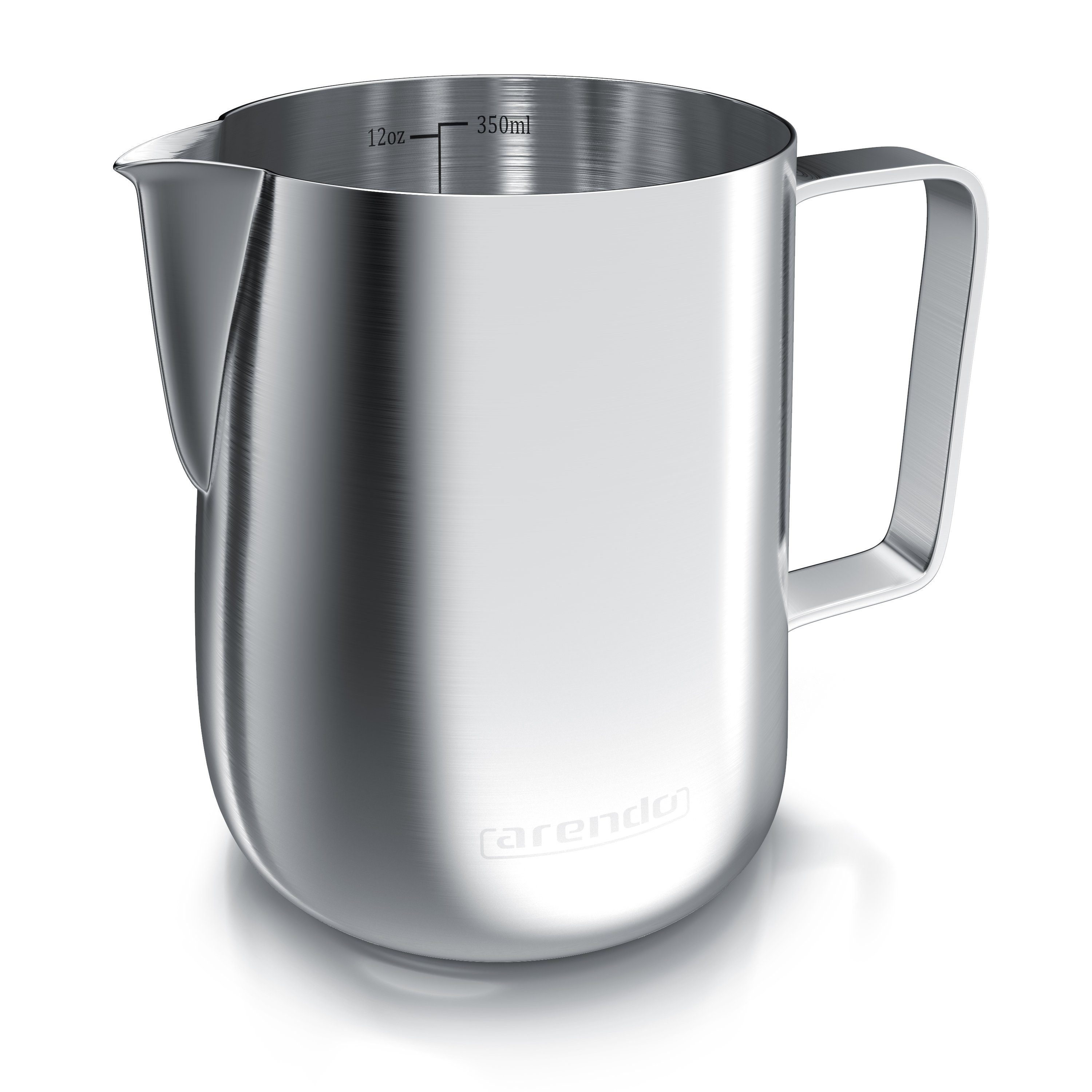 Arendo Milchkännchen Edelstahl, mit Messskala, Milchkanne zum Aufschäumen von Milchschaum, 0,35 l, (1-St), für Milchschaum, Latte Art und Barista-Kaffee zuhause
