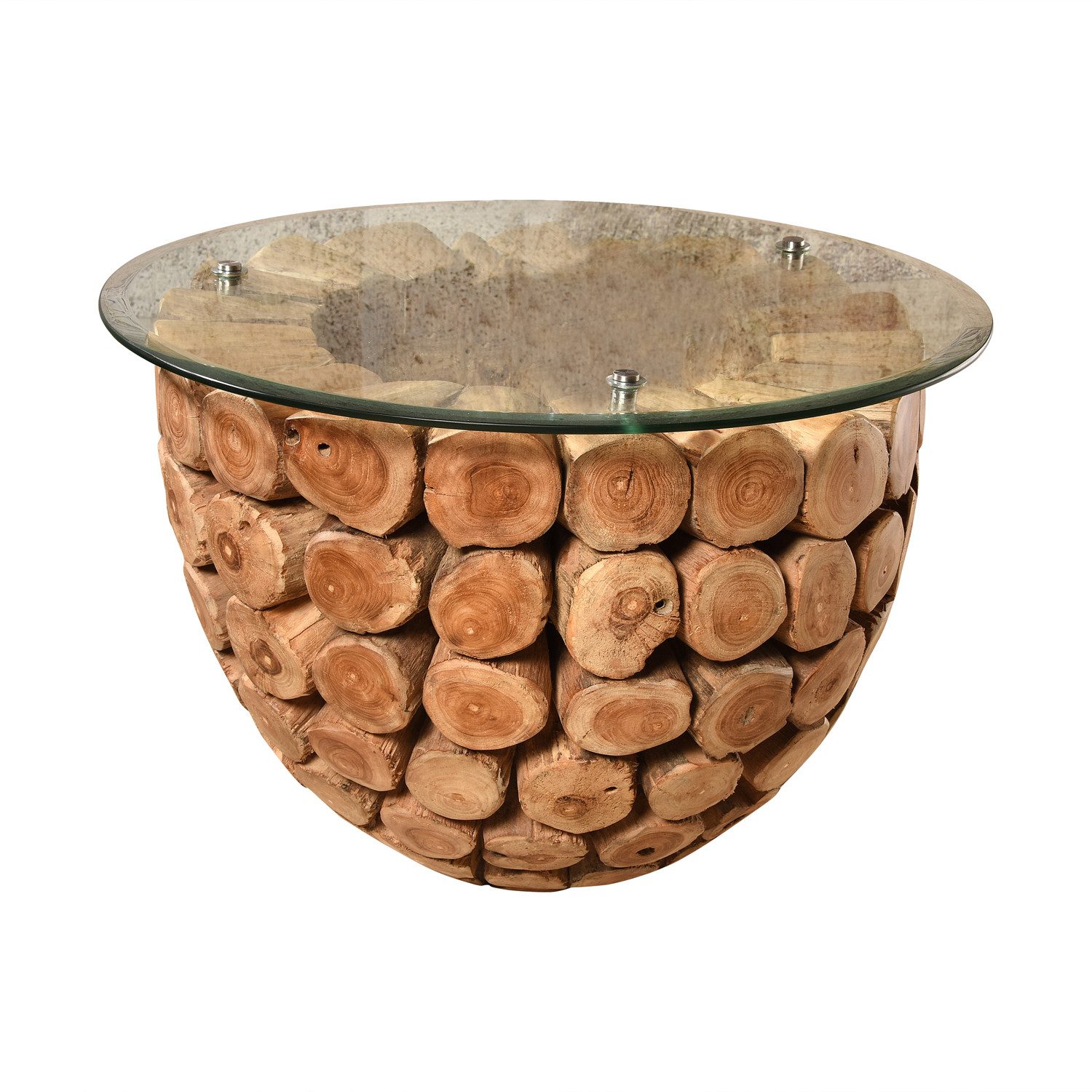 Bambus-Lounge Couchtisch Sofatisch Nanas mit Glasplatte aus Teakholz Wohnzimmertisch