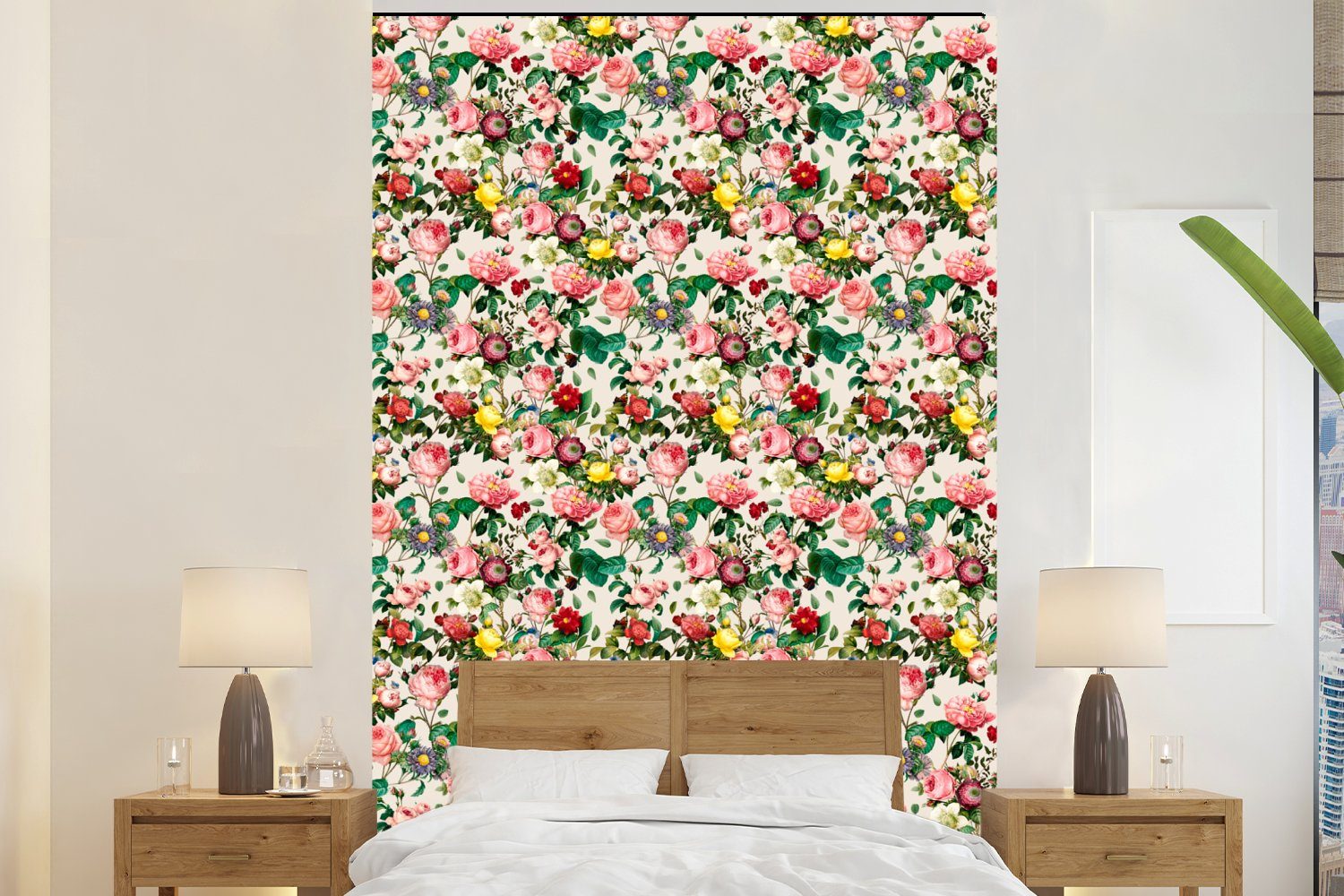 MuchoWow Fototapete Blumen - Collage - Farben, Matt, bedruckt, (3 St), Montagefertig Vinyl Tapete für Wohnzimmer, Wandtapete
