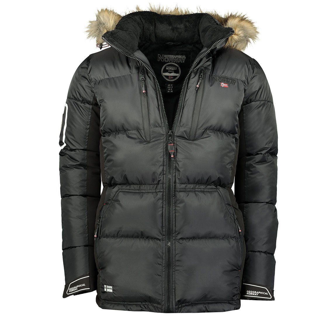 Geographical Norway Winterjacke abnehmbarer Größen: Übergrößen, warme, bis S Herren, Danone Kapuze, 7XL Winterparka, Schwarz mit Jacke