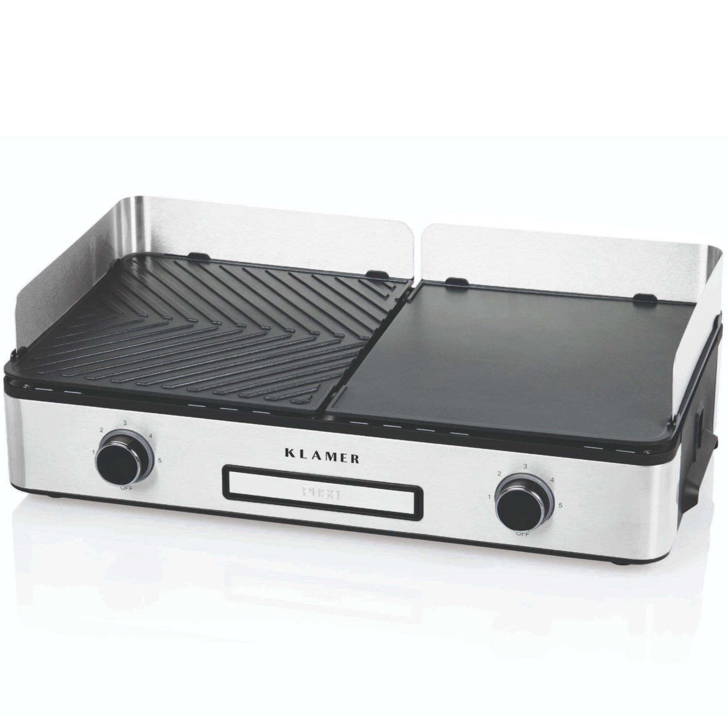 KLAMER Elektrogrill Antihaftbeschichtete und abnehmbare Duo-Platten, separate Temperature…, 2400 W, 2 Grillplatten, Temp.-Regler, Premium Antihaft