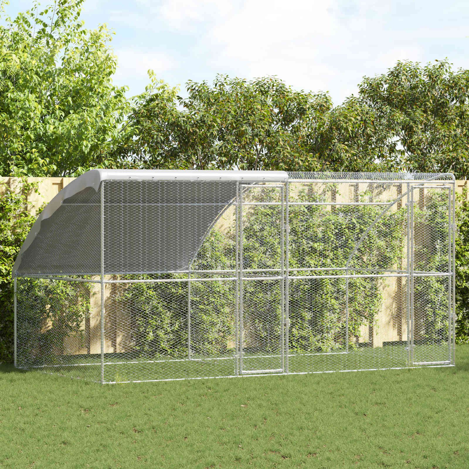 vidaXL Kleintierkäfig, Hühnerkäfig 2 pcs Silber 400 x 200 x 200 cm Stahl und PE