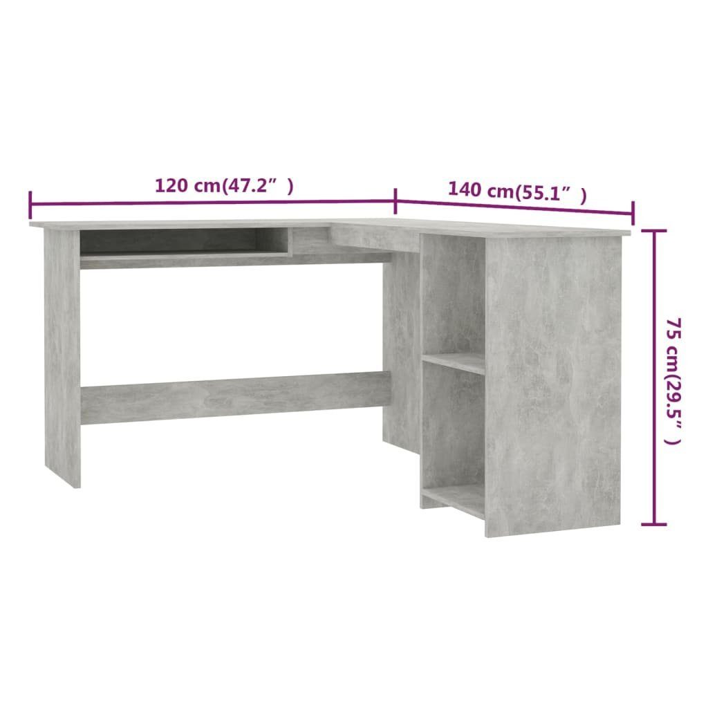 Eckschreibtisch 120x140x75 Schreibtisch Betongrau cm furnicato L-Form in Holzwerkstoff