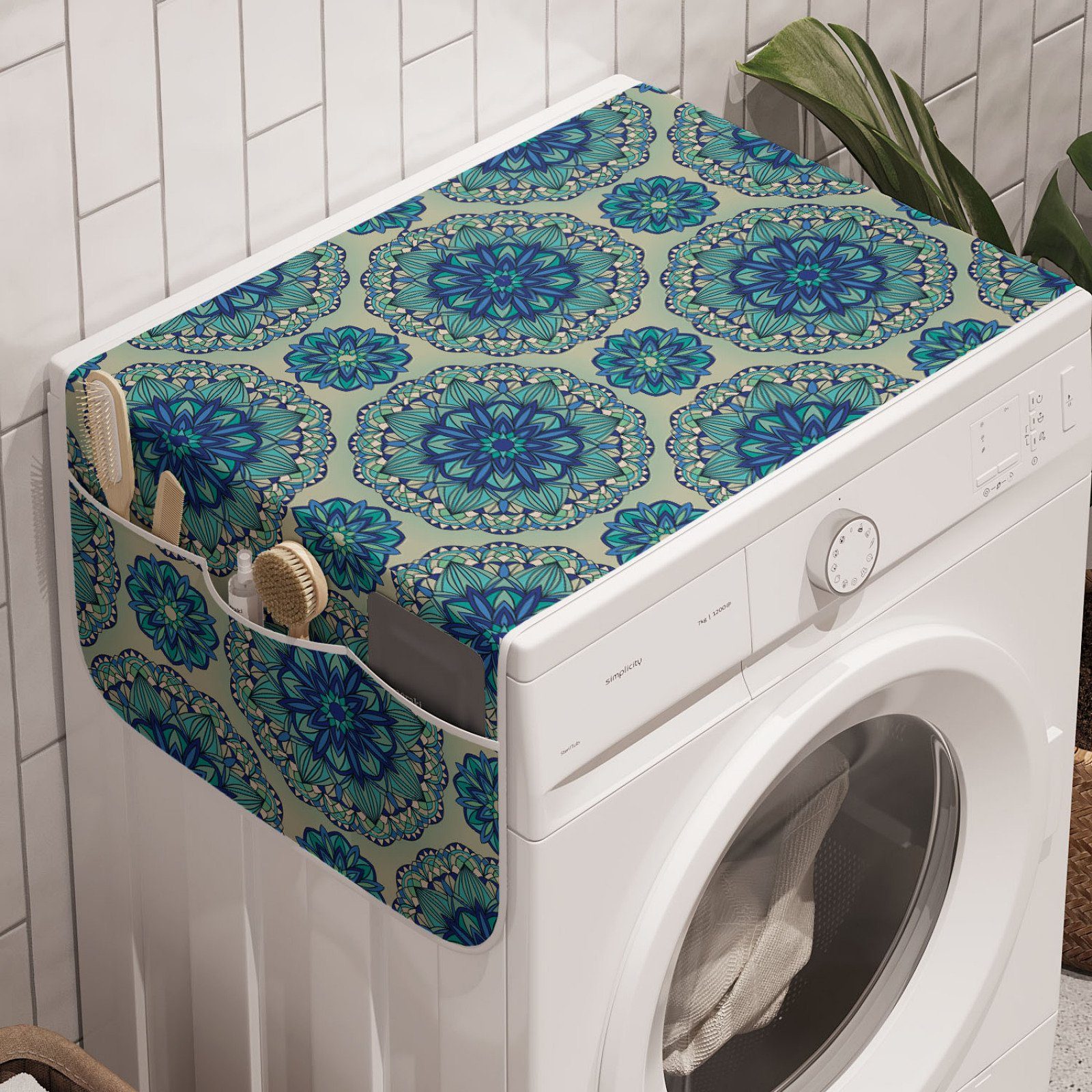 Abakuhaus Badorganizer Anti-Rutsch-Stoffabdeckung für Waschmaschine und Trockner, Mandala Floral ornamentale Details