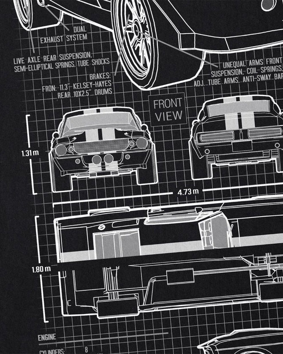 style3 Print-Shirt Herren muscle GT500 shelby pony T-Shirt schwarz ford car mc Eleanor bullit queen mustang