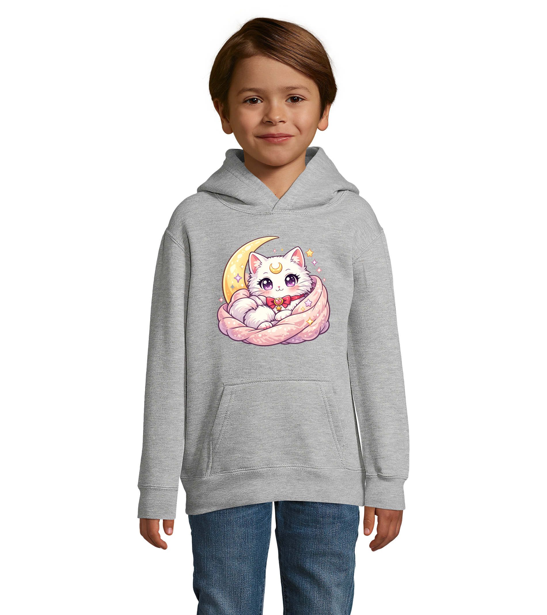 Blondie & Brownie Hoodie Kinder Hoodie Katze Mond Kawaii Anime Cozy Motiv Freizeit Komfort (Single Item, Einzelartikel) DreamCat Moon Kinder Hoodie Edition