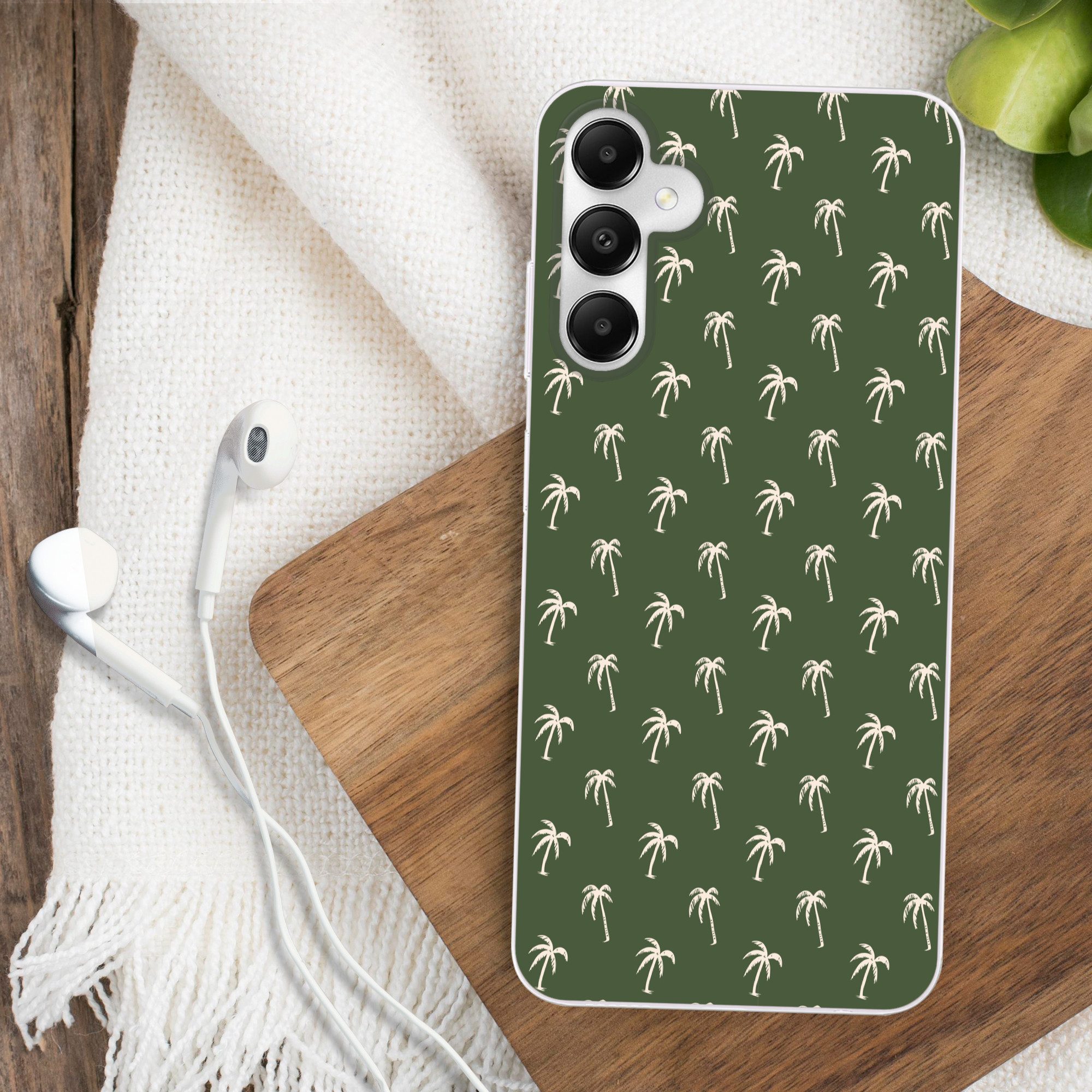 MuchoWow Handyhülle für Samsung Galaxy A05s Palmenmuster - Grün - Beige - Sommer, Smartphone-Bumper, Print, Handy Schutzhülle Dünn