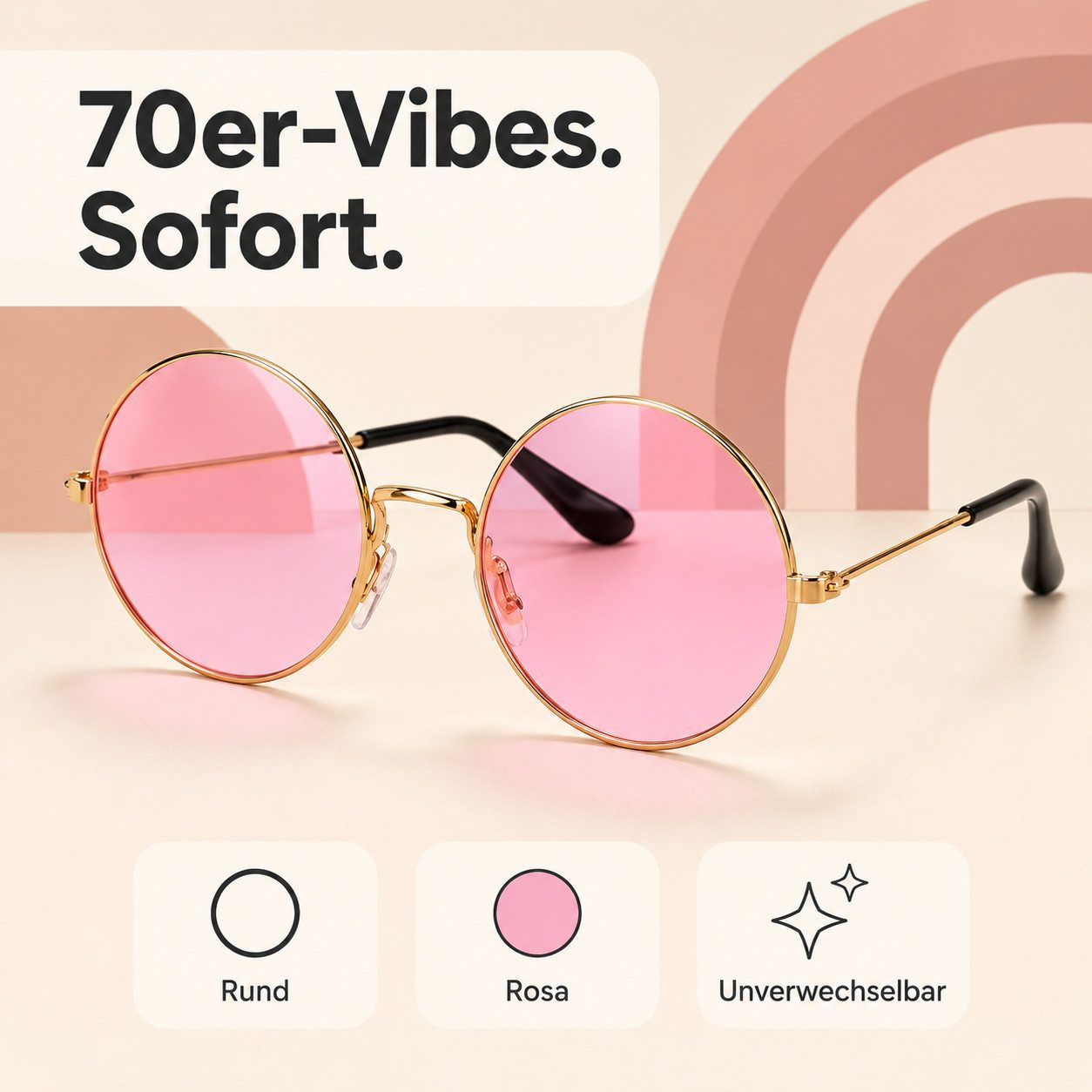 Kostümheld® Hippie-Kostüm 1x Hippie Brille Kostümbrille rosa Accessoires für Fasching & Karneval