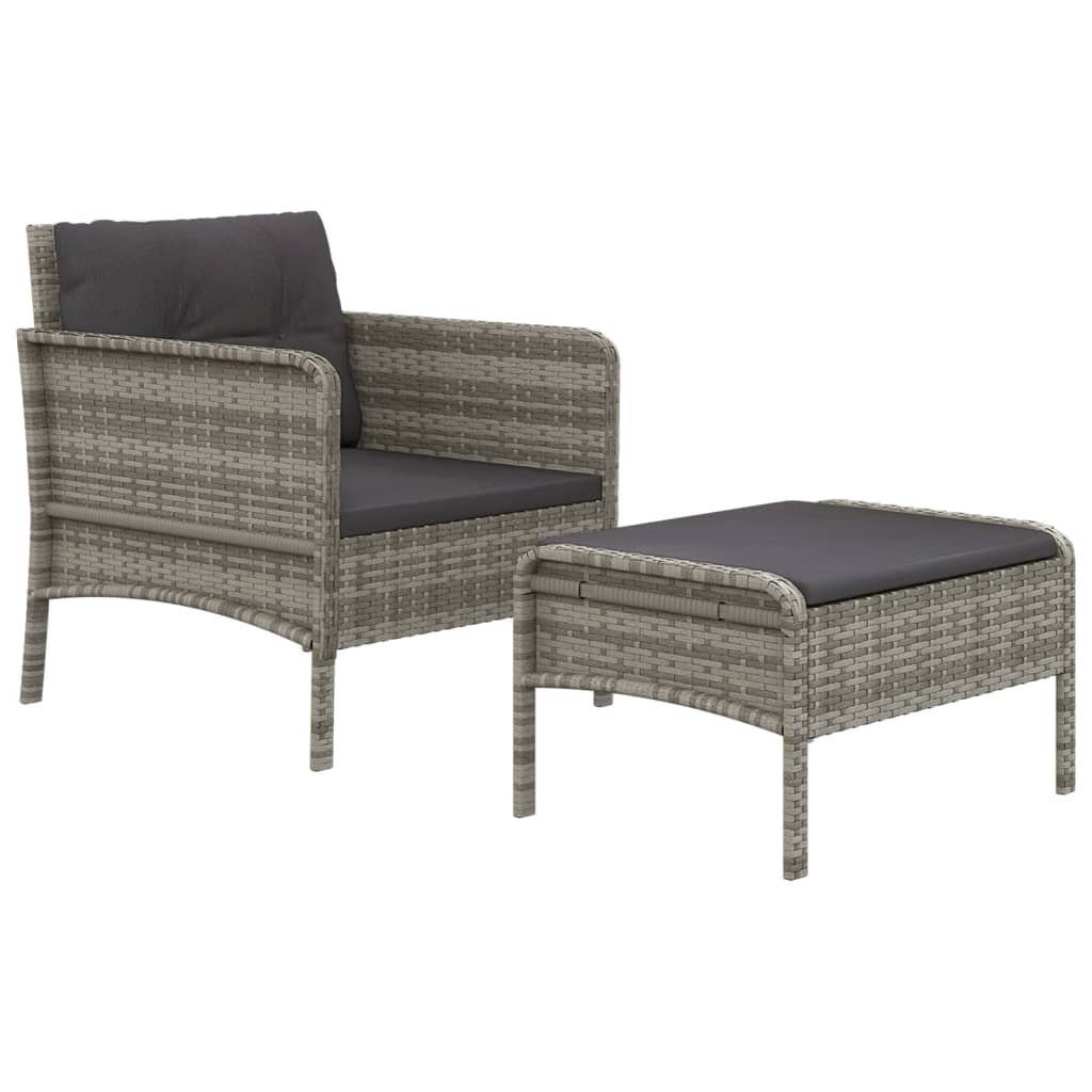 Grau 2-tlg. Rattan, Gartenlounge-Set vidaXL Poly Garten-Lounge-Set (1-tlg) mit Kissen