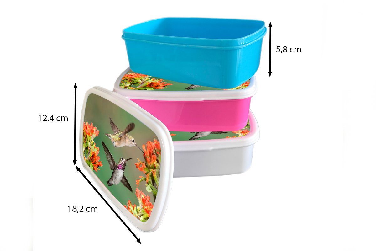 MuchoWow Lunchbox Kolibri - Erwachsene, Kinder weiß Brotdose, Jungs Mädchen für (2-tlg), und und - Brotbox für Blumen Orange, Kunststoff