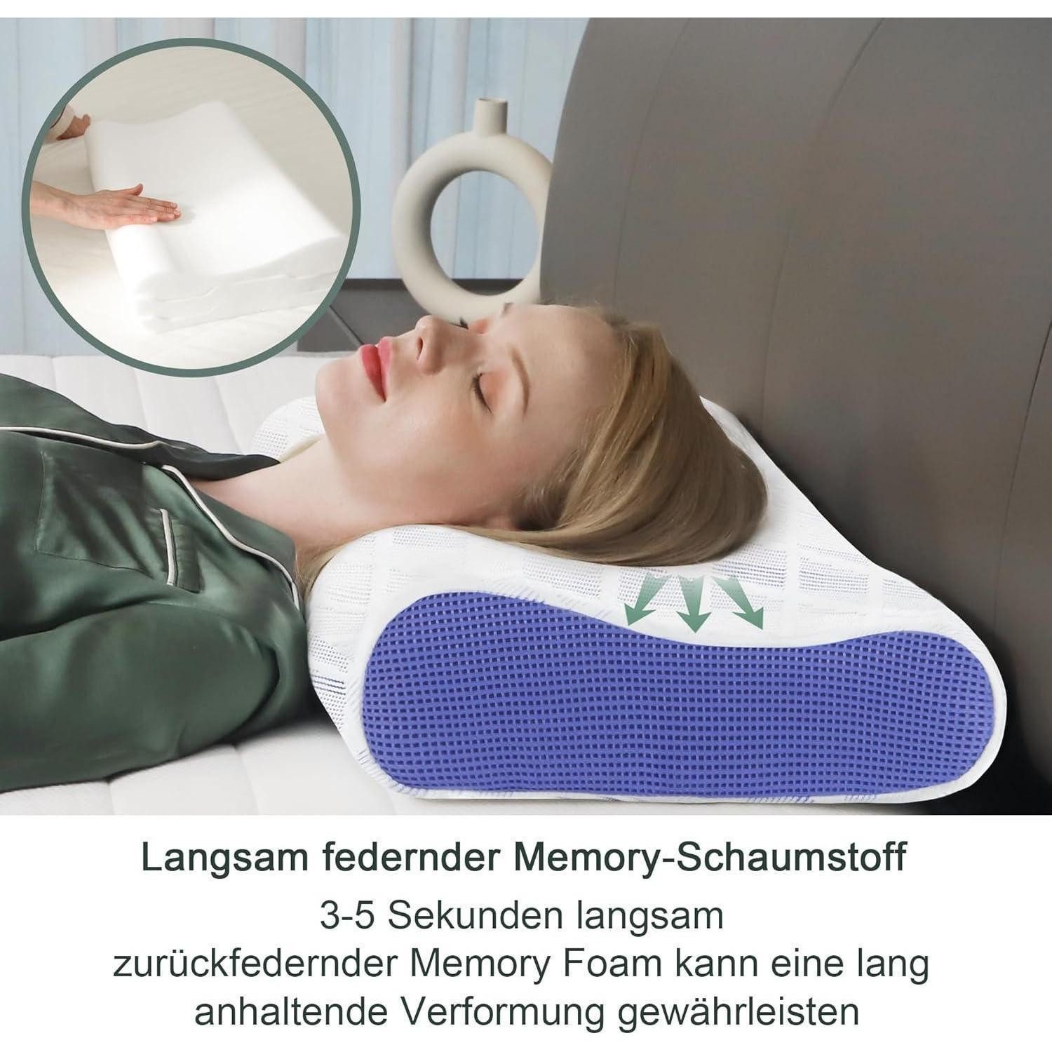 LuxusKollektion Anti-Schnarch Kissen Kopfkissen Nackenstützkissen Memory Foam 60x36x12 10cm Blau 2