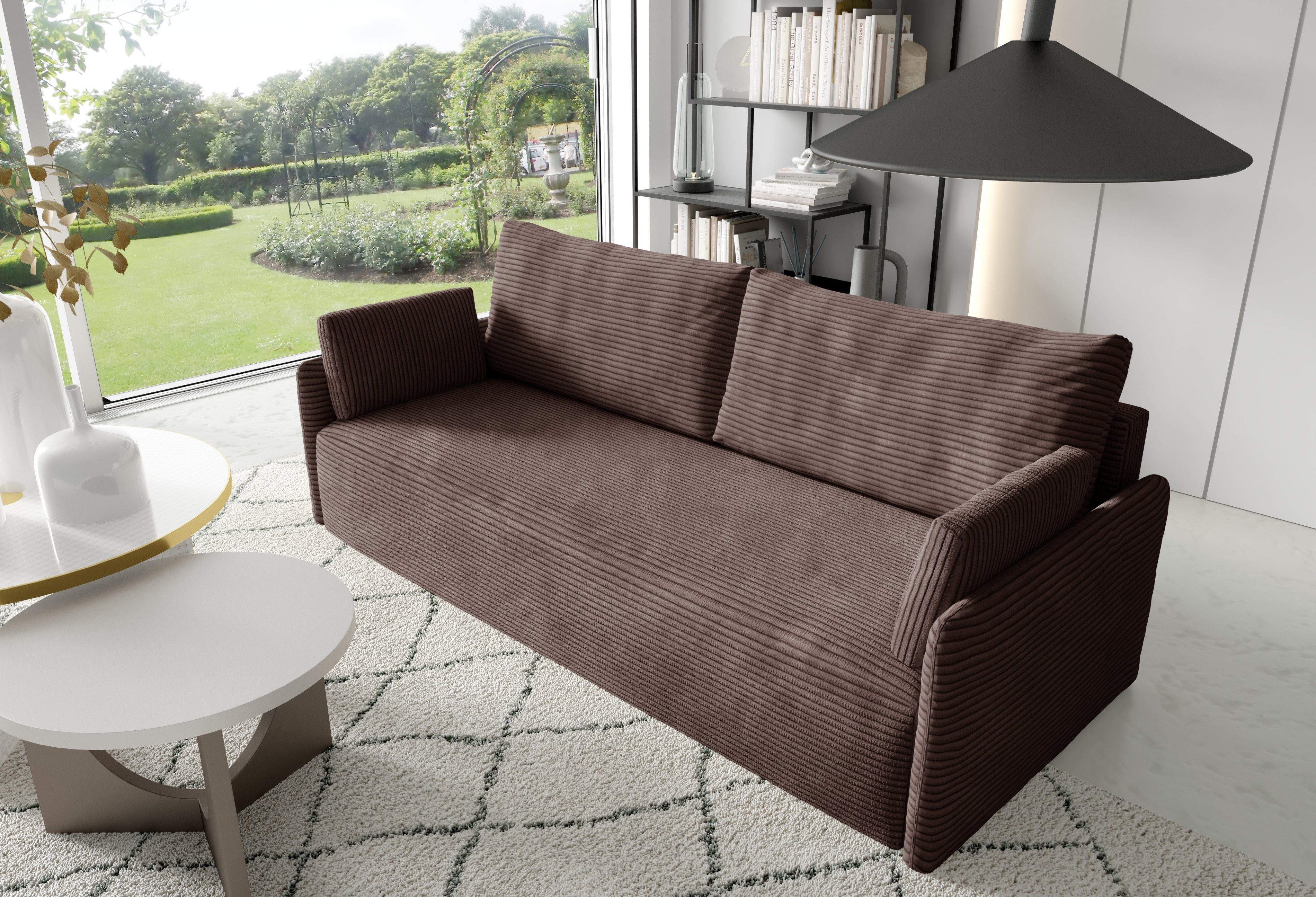 POSO - POSO mit Stoff, 3-Sitzer Cord 06 Braun Ausklappfunktion Schlafsofa moebelfaktor Mino