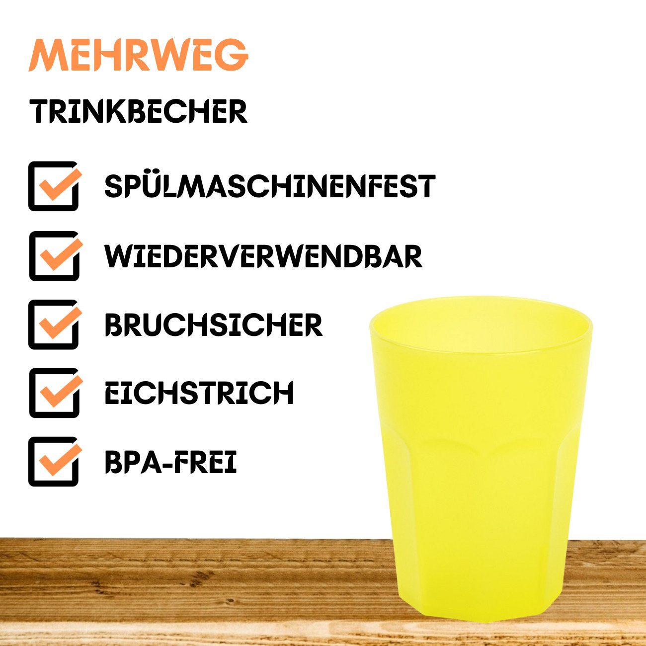 Engelland Becher Plastikbecher in modernen Neonfarben, Mehrweg, 1-tlg., Kunststoff, spülmaschinengeeignet, bruchfest, wiederverwendbar, 250 ml, 0,25 Liter