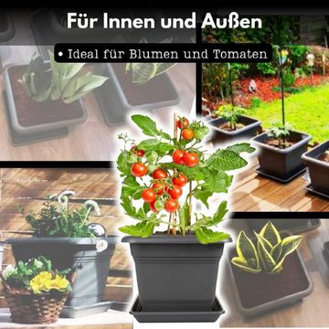 2friends Pflanzkübel 4er Set Anthrazit Pflanzkübel Eckig Blumentopf mit Untersetzer (28T x 28B x 22H cm), Stabile Kübel mit Ablaufsystem für Balkon & Garten