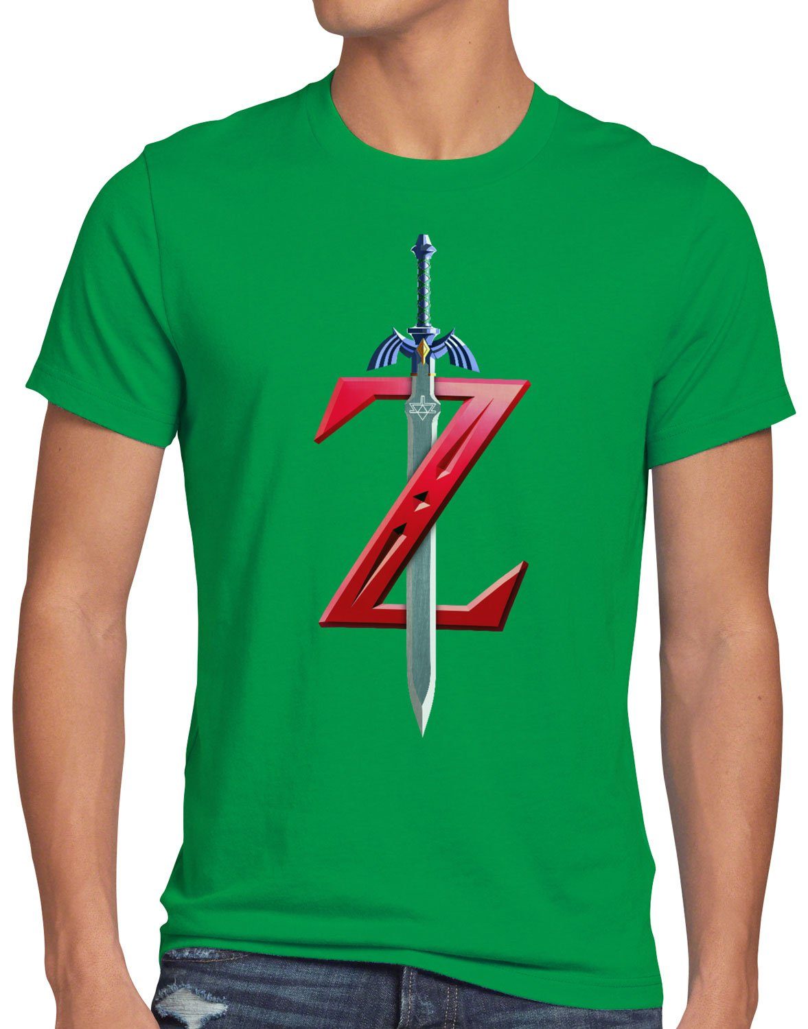 style3 Print-Shirt Herren T-Shirt Hyrule Schwert link ocarina zeld grün