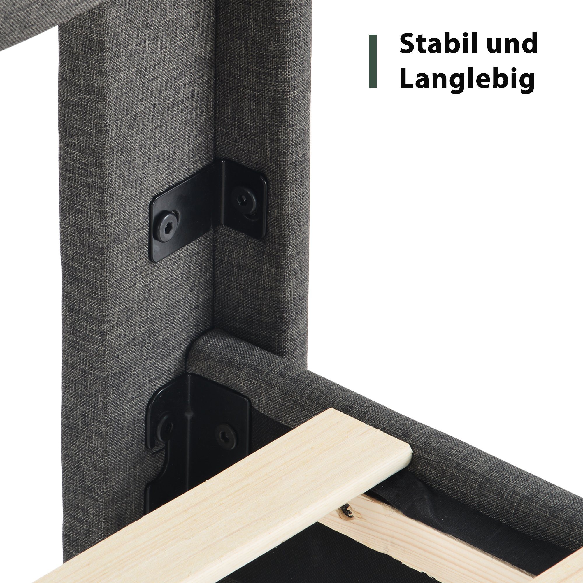 Polsterbett, 140 x 200 cm Doppelbett Ehebett mit Lattenrost & Kopfteil, Leinen