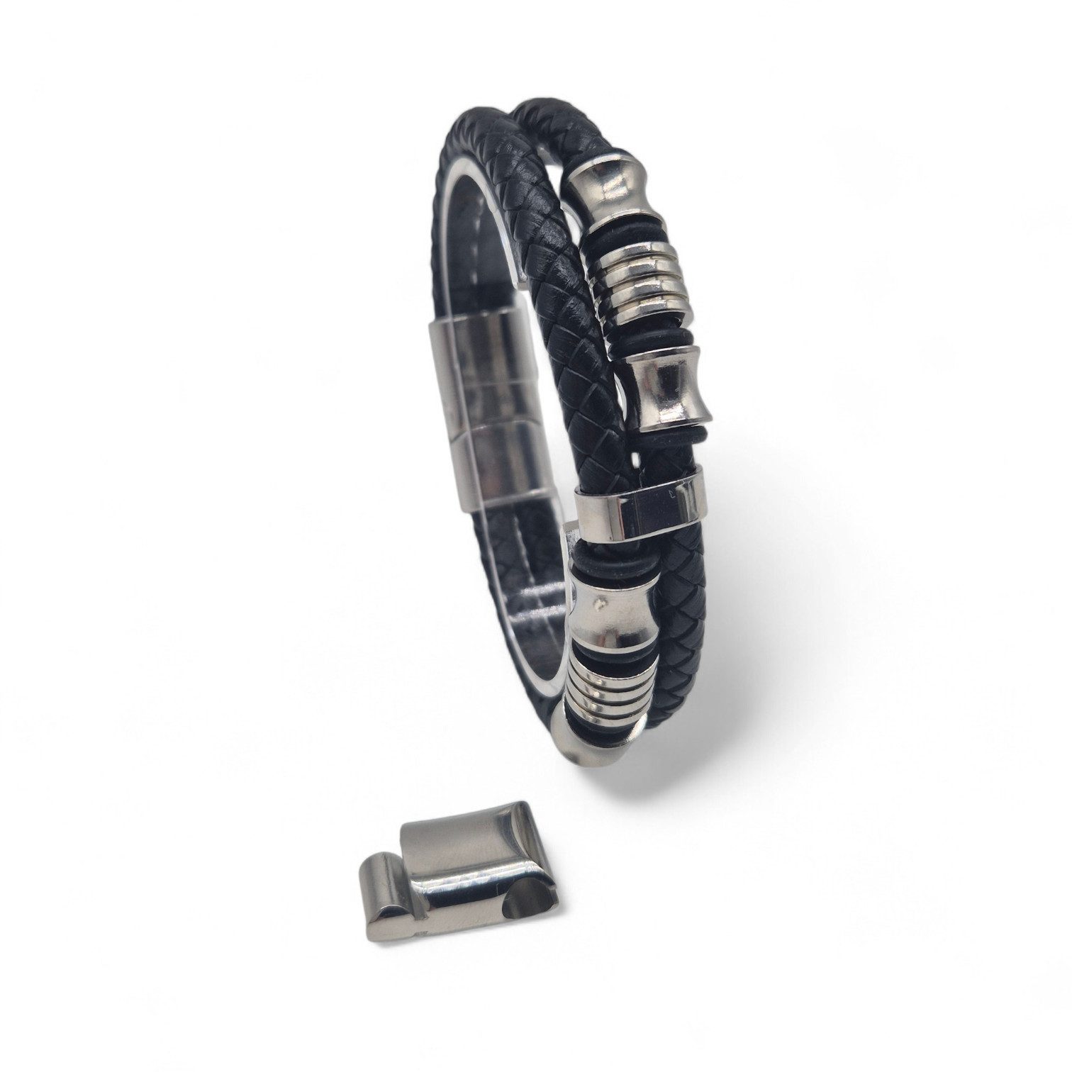 NAHLE Lederarmband Leder elegantes Armband Echtleder – geflochten mit Magnetverschluss, Länge durch Verlängerungsstück +1,5cm verstellbar