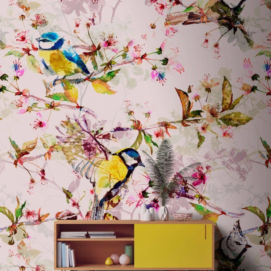 living walls Fototapete »Große Vliestapete XXL Fototapete Blaumeise Vogel  Neon Art 5m x 2.7m by Patel«, Tapete songbirds online kaufen | OTTO