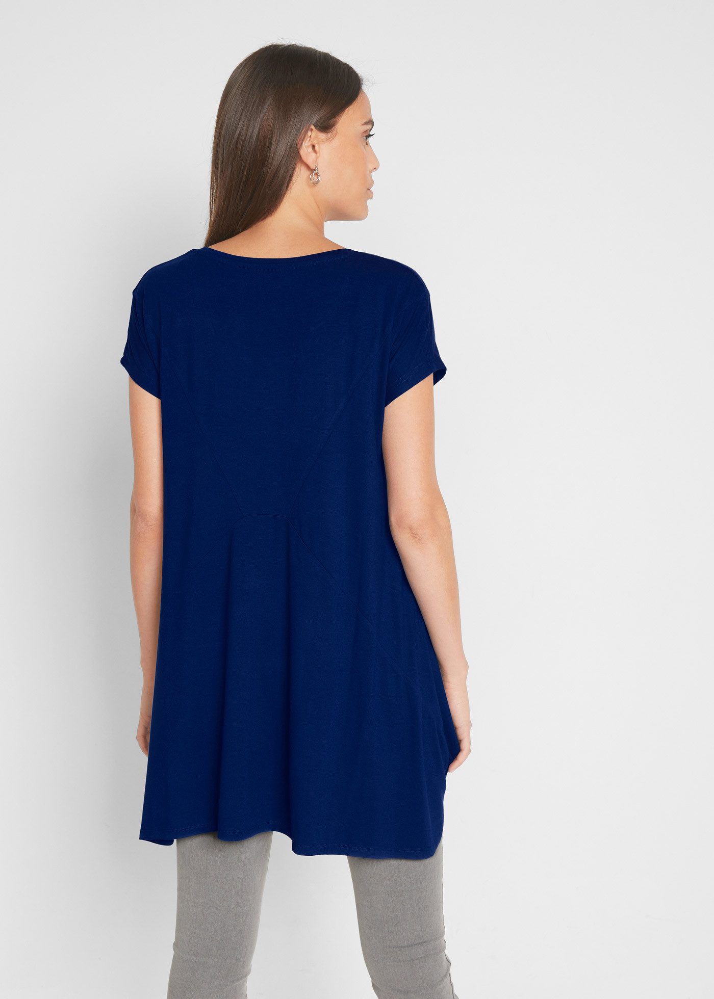 bonprix Longshirt A-Linie Passform, mit Eingrifftaschen, tiefer Rundhalsausschnitt