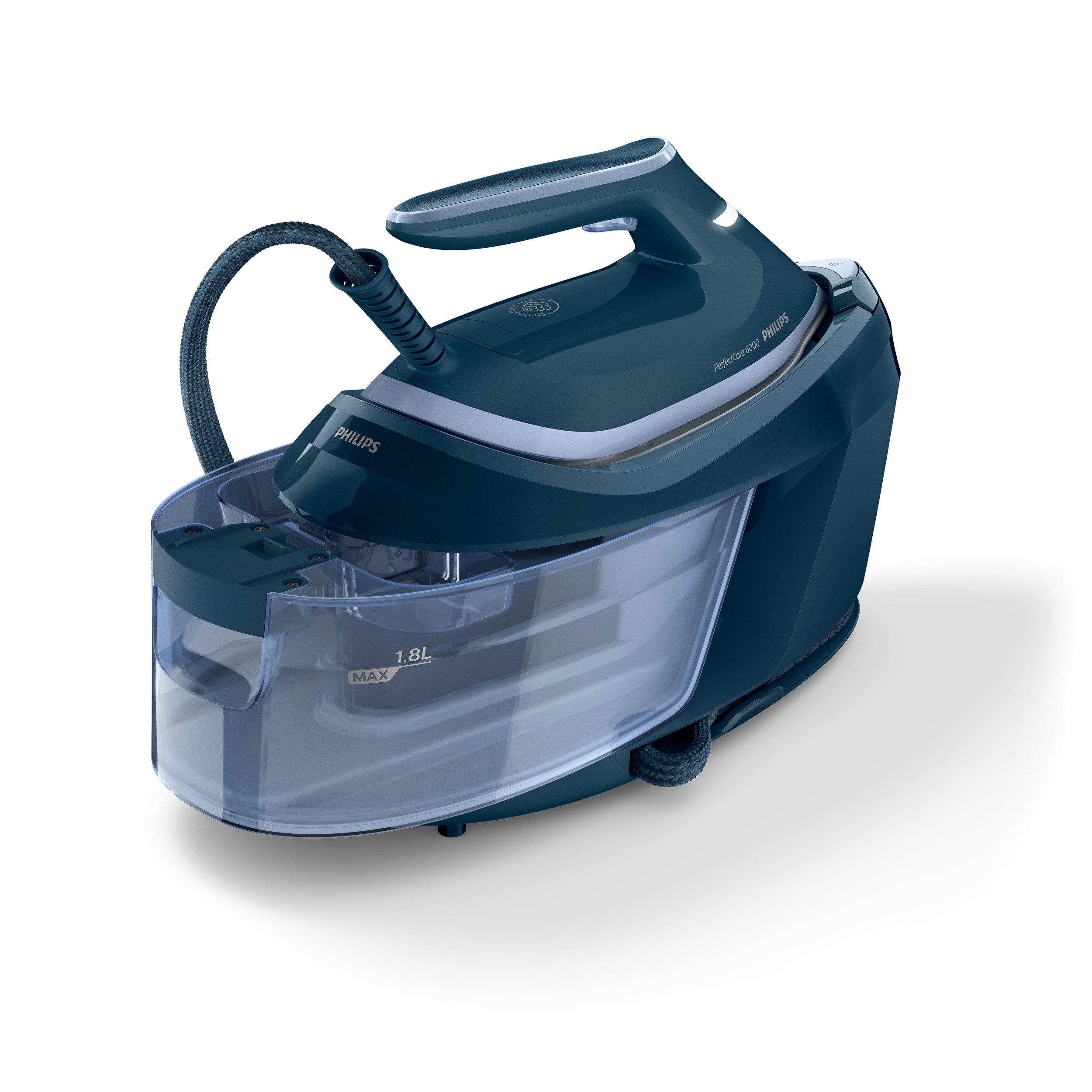 Philips Dampfbügelstation PerfectCare 6000 Series PSG6023/20, Dunkelblau, 1800 ml Wassertank, 2.400 Watt, OptimalTemp & SteamGlide Plus Bügelsohle, 500gr Dampfstoß