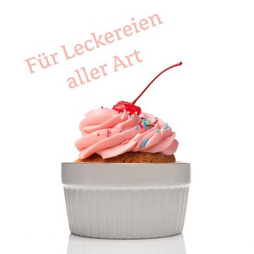 BigDean Portionsförmchen 6x Souffle-Förmchen 9x5 cm 200 ml weiß + hellbraunem Rand, Keramik