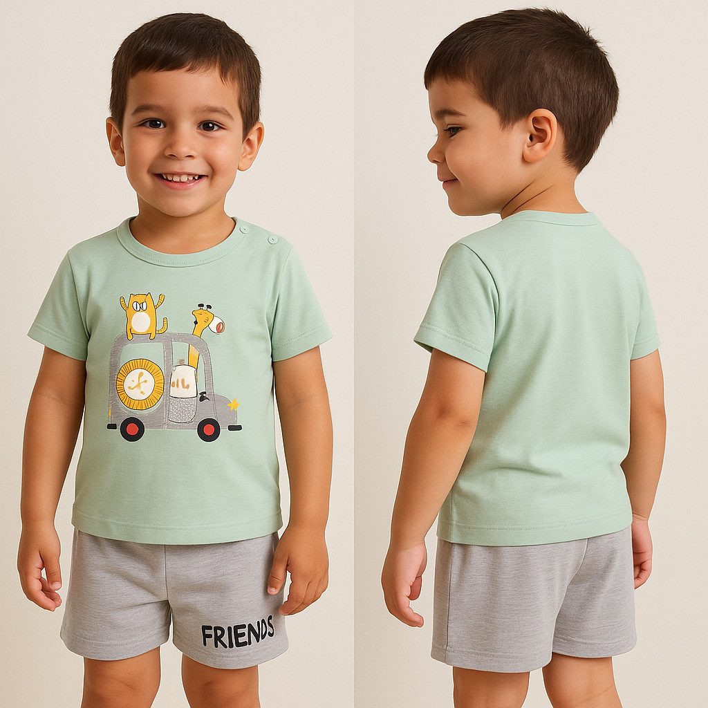 T-Shirt & Shorts Jungen Outfit, 2er Set für Kleinkind: T-Shirt + Shorts, Blau/Grün