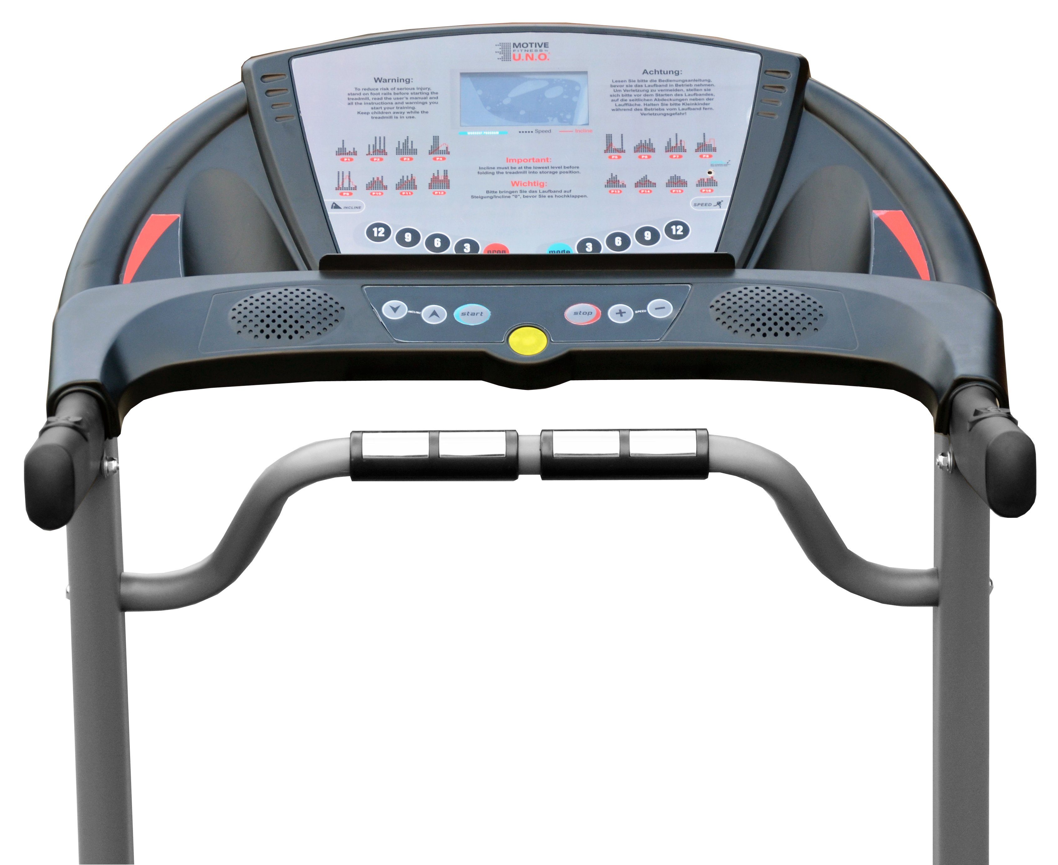 MOTIVE FITNESS by U.N.O. Laufband Speed 2.5 (mit/ohne Unterlegmatte) (mit Multifunktions-LCD-Display), bis max. 20 km/h, klappbar, 130 kg max. Benutzergewicht