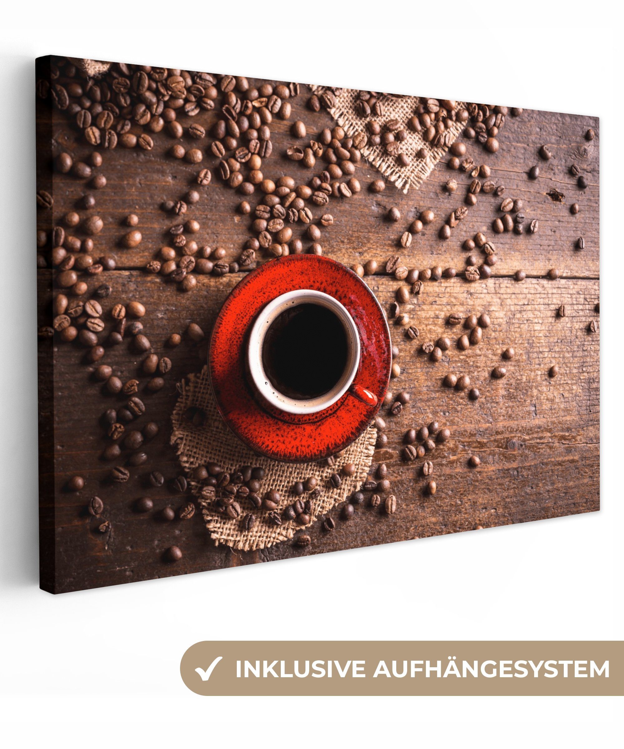 Leinwandbilder, cm Leinwandbild St), - Kaffee Wanddeko, Wandbild - Kaffeebohnen (1 30x20 Espresso, OneMillionCanvasses® Aufhängefertig,