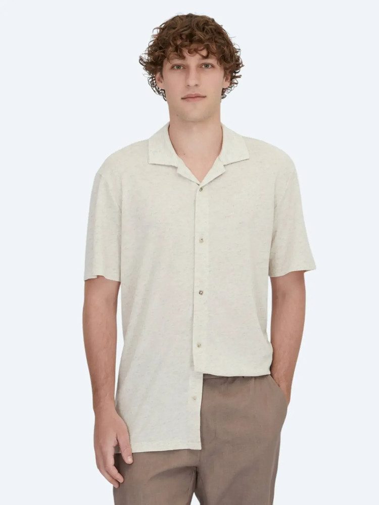 KİP Langarmhemd Beige gemustertes Strick-Casual-Leinenhemd