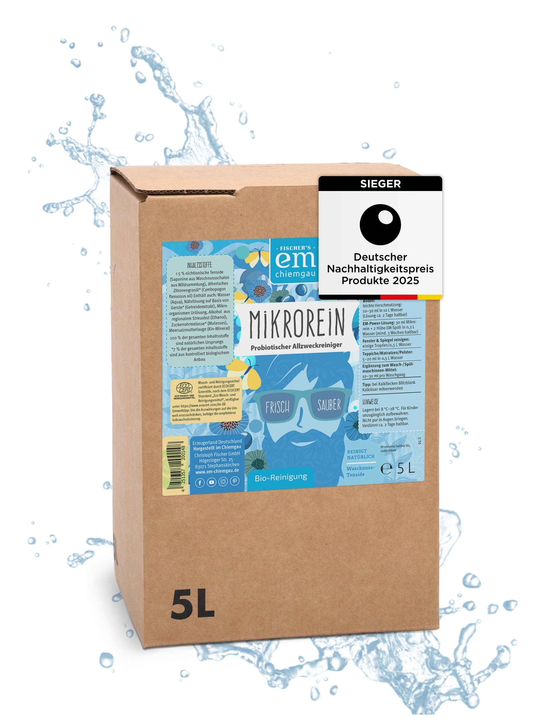 Fischer's EM-Chiemgau Mikrorein mit Effektiven Mikroorganismen, Probiotischer Allzweckreiniger (5 L Universalreiniger mit EM)