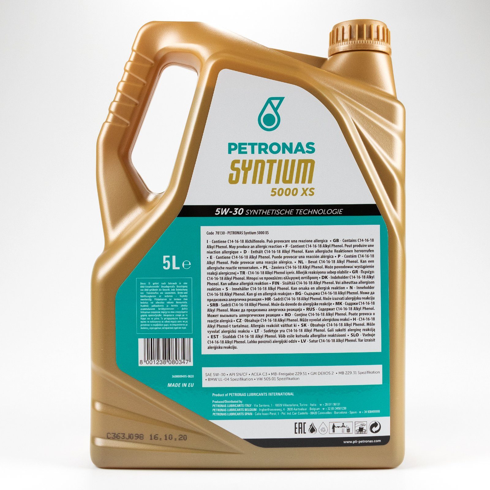 Petronas Motoröl Petronas Syntium 5000 XS Öl 5W30 5L 5 Liter, (1-tlg), ''Fuel Economy''-Eigenschaften und Los Saps-Technologie