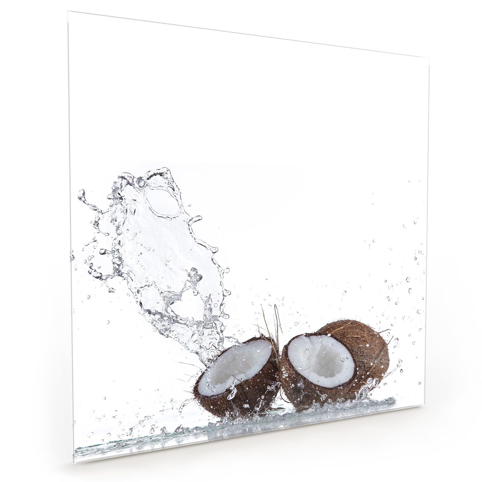 im Primedeco Spritzschutz Motiv Glas mit Küchenrückwand Wassersplash Küchenrückwand Kokosnuss