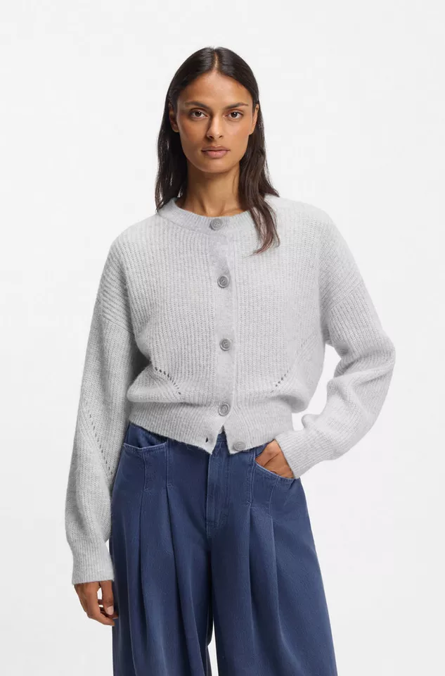 Boss Orange Cardigan Fernard Premium Damenmode im Wollmix, Rundhals