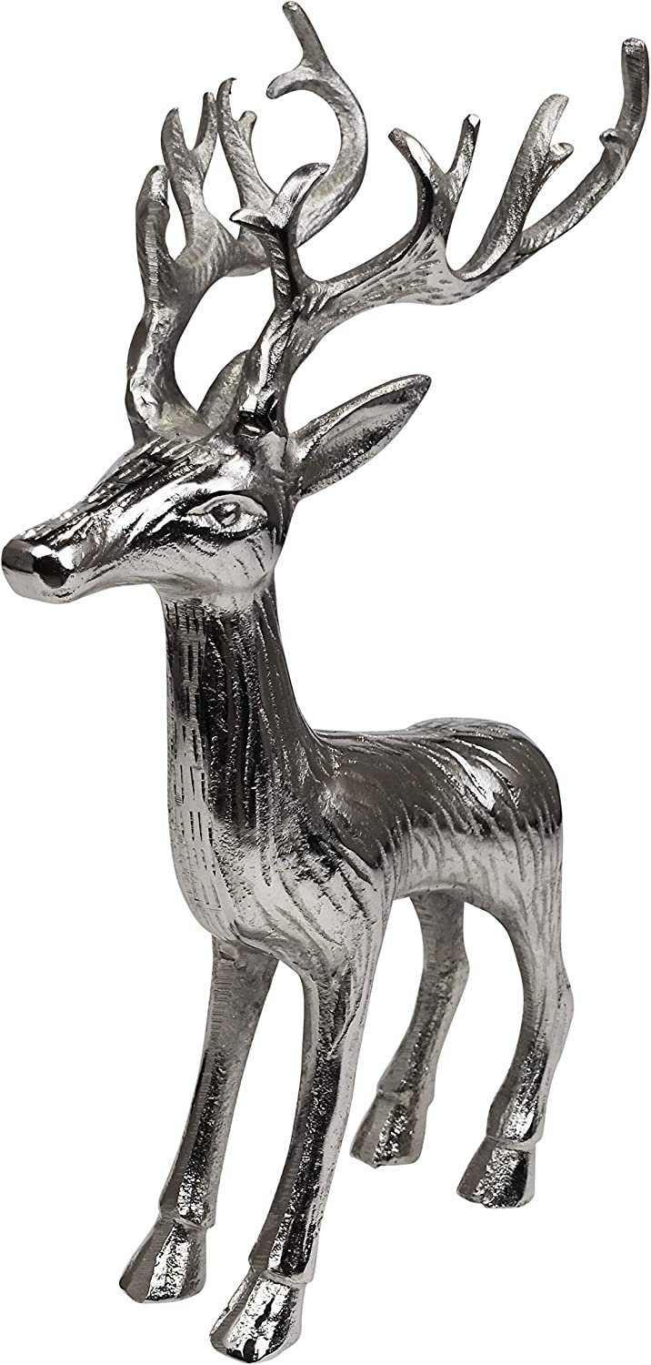 MichaelNoll Dekofigur Hirsch Deko - Stehend - Rentier Aluminium Silber Dekofigur 41 cm