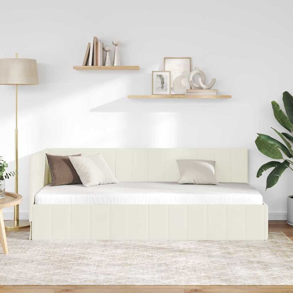 vidaXL Bett Eckbettgestell mit Kopfteil Creme 80 cm x 200 cm Samt (1-tlg) günstig online kaufen