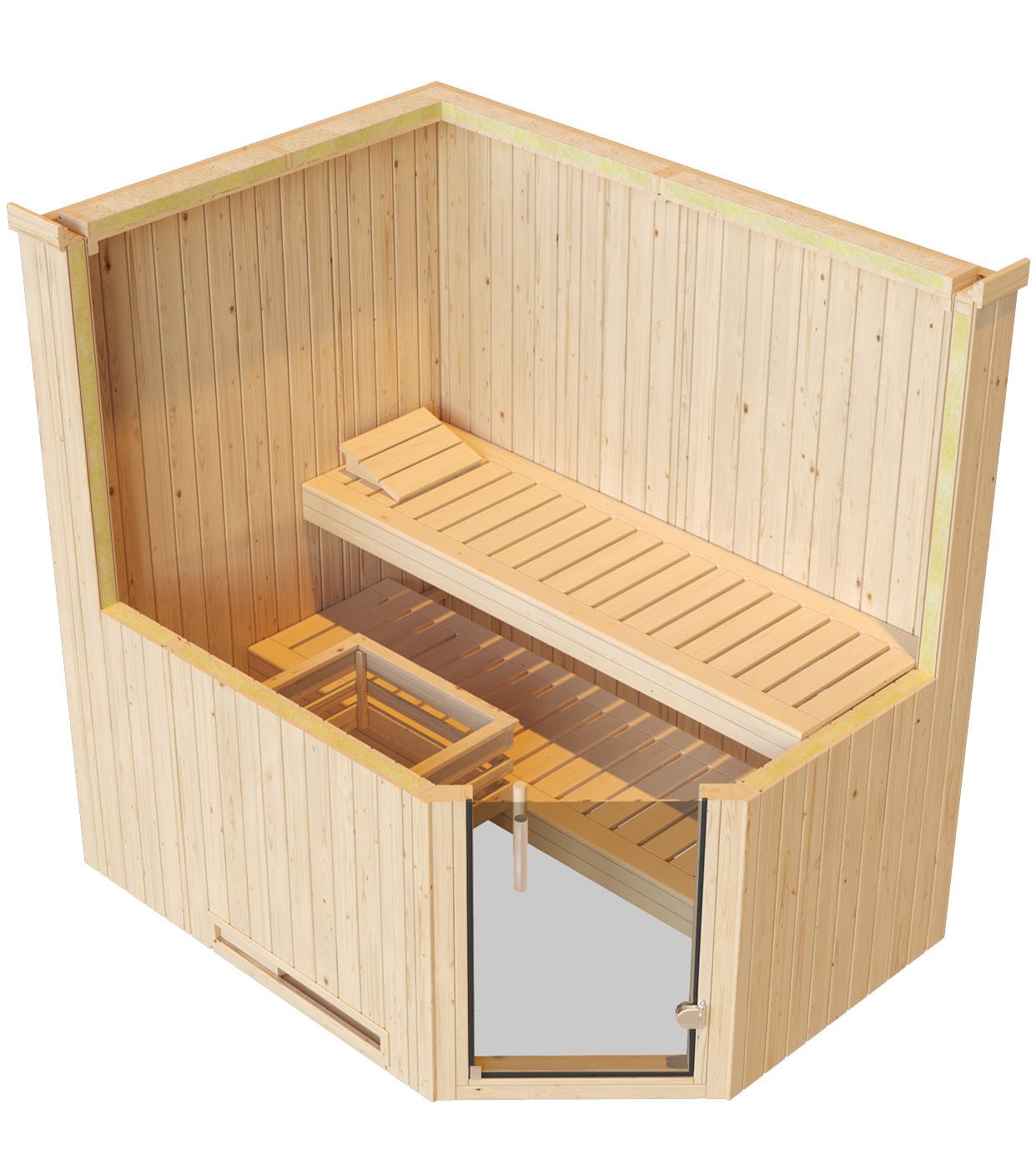 weka Sauna Element-Ecksauna VARBERG 1, BxTxH: 194 x 144 x 199 cm, 68 mm, vorgefertigte Elemente, moderne Ganzglastür