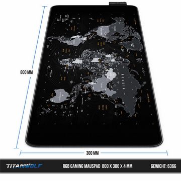 Titanwolf Gaming Mauspad, RGB Mousepad XL, 800 x 300 mm, verbessert Präzision & Geschwindigkeit
