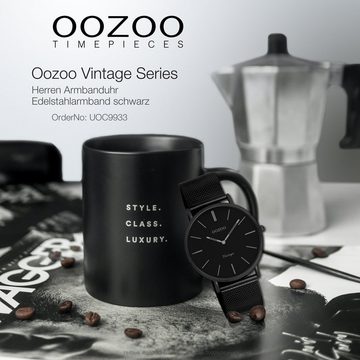 OOZOO Quarzuhr Oozoo Herren-Uhr schwarz, Herrenuhr rund, groß (ca. 40mm) Edelstahlarmband, Fashion-Style