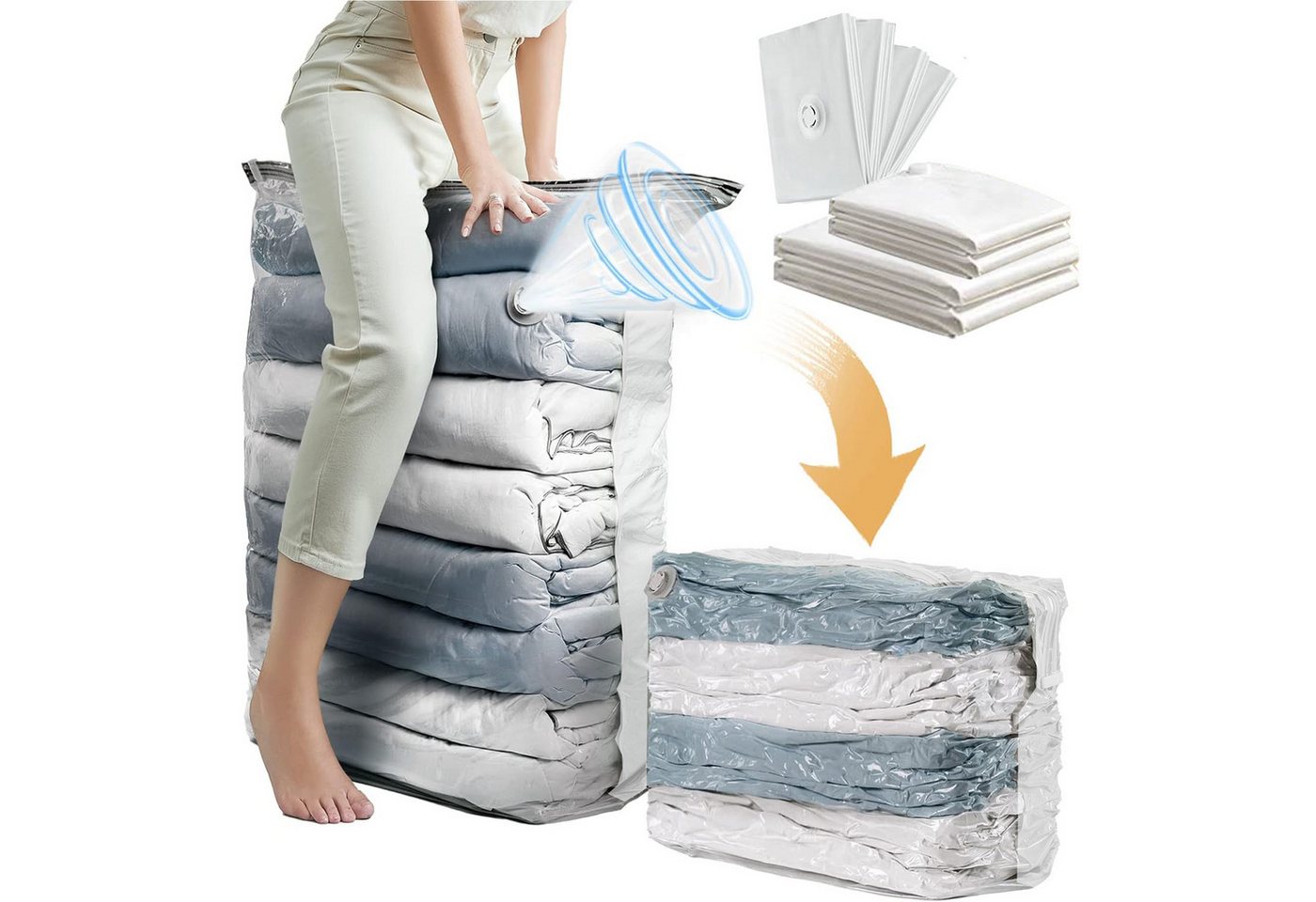 Mutig Aufbewahrungstasche 4 Pack Würfel Vakuumbeutel, (Max: 80x100x32 cm),Schrankorganisation (für Bettdecken, Decken, Bettwäsche,Platz sparen vakuum kleiderbeutel, 4-tlg., 4 Pack Extra große vakuumbeutel Kompatibel mit Staubsauger), Wiederverwendbar und
