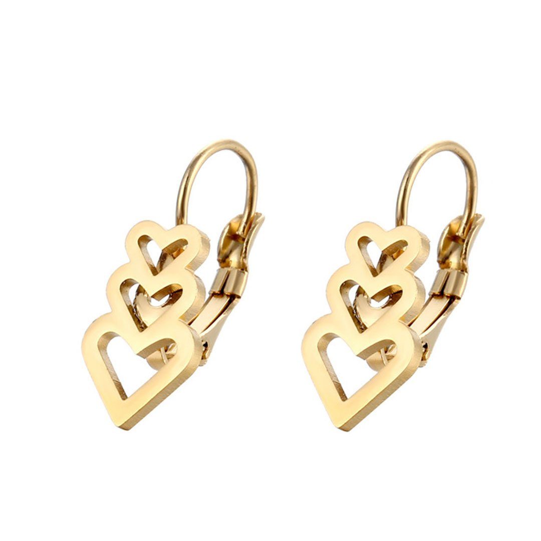 YANN Paar Ohrhänger Einfache Herzohrringe in Gold mit dreifacher Herzform (1-tlg), goldene modische Ohrringe