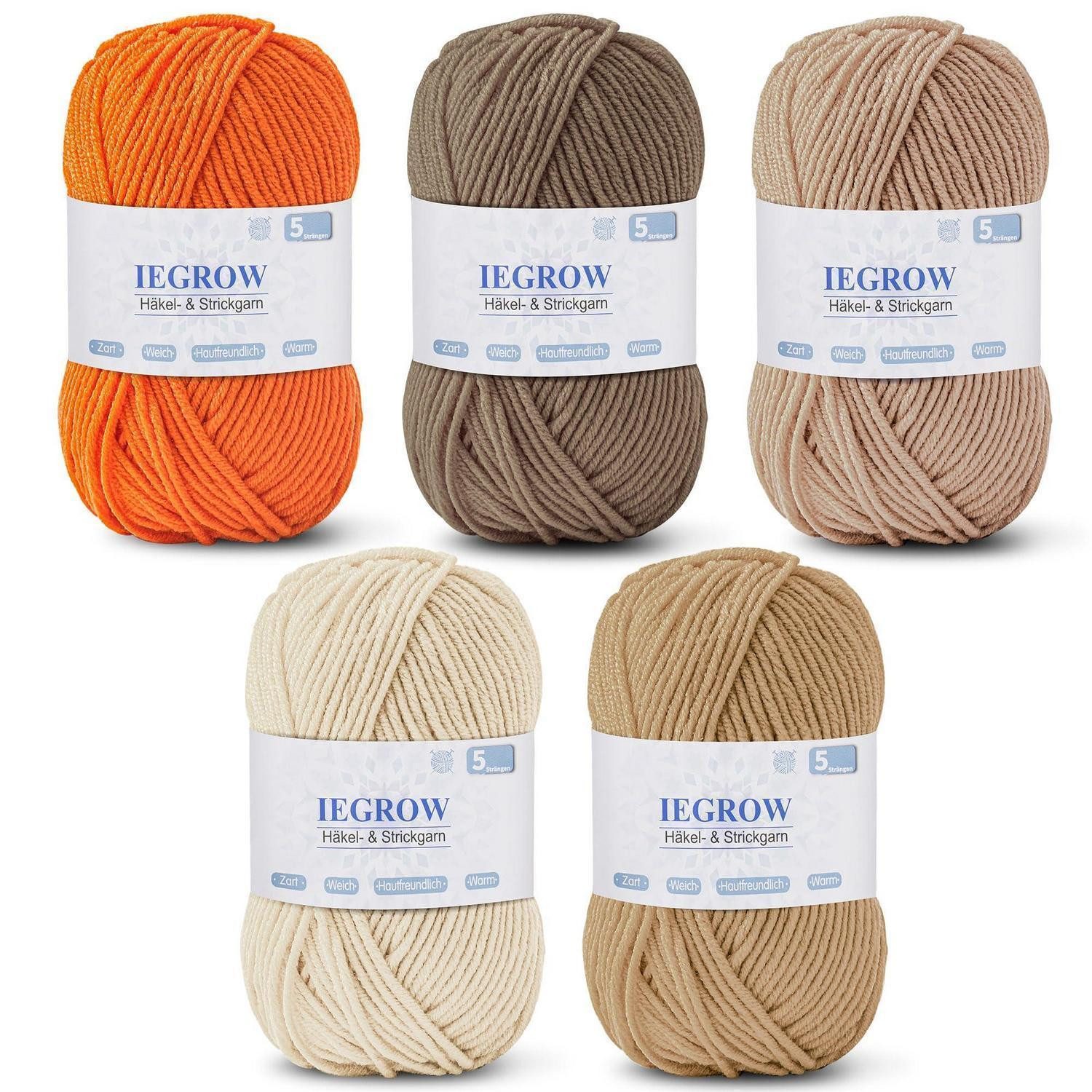 LuxusKollektion Häkelgarn 5er Set 50g 5-fach Acryl bunt Häkelwolle