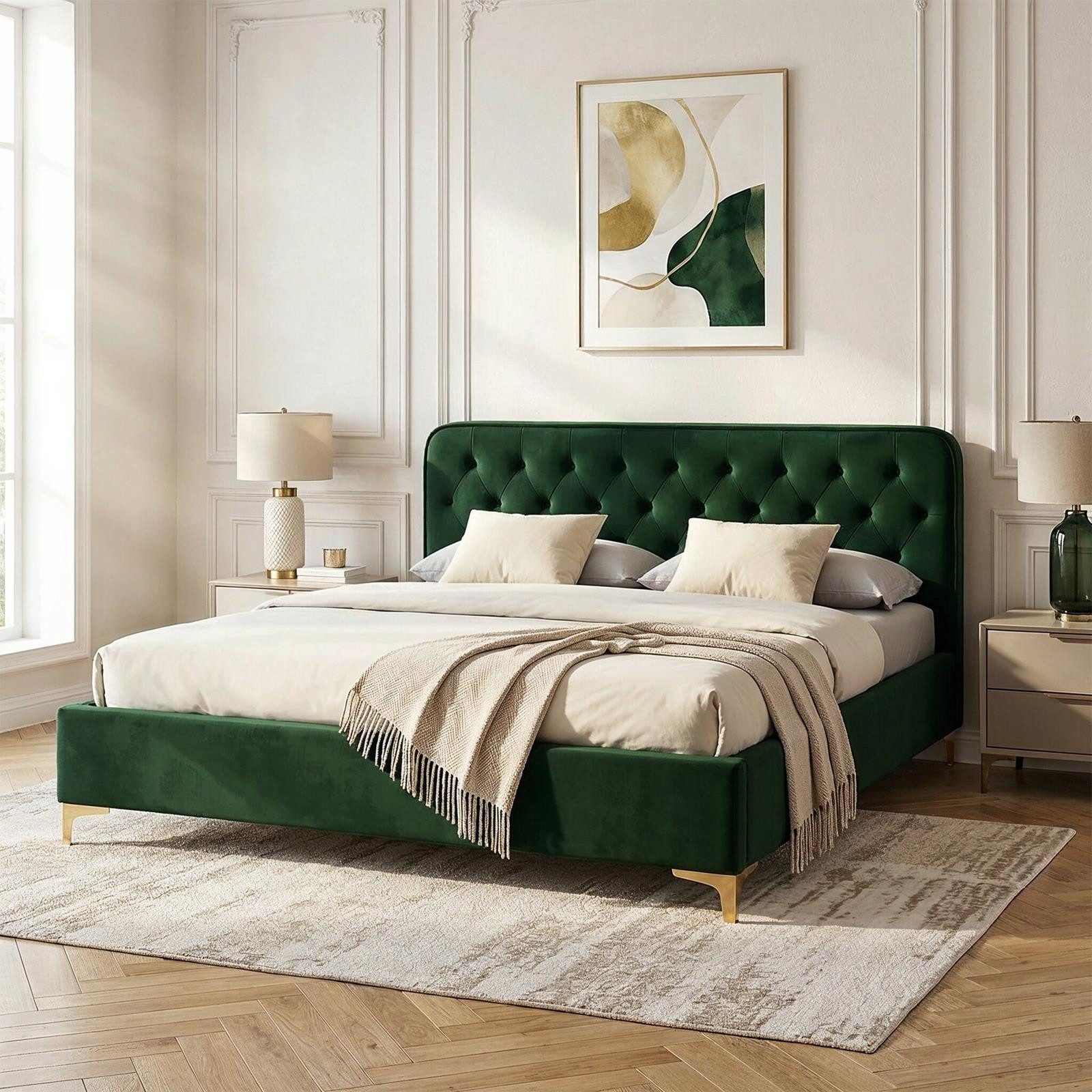 CARO-Möbel Polsterbett GLAMOUR, Polsterbett Doppelbett 140x200 cm Bettgestell Rahmen Samtbezug Barocks